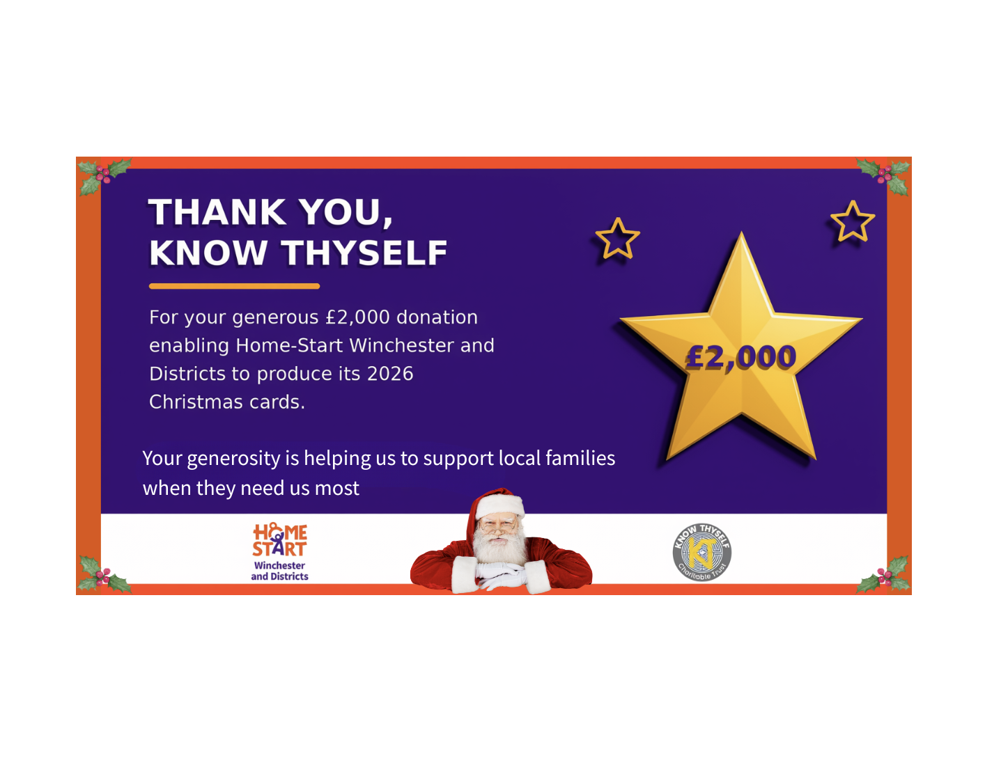 Know Thyself donates £2000 towards Christmas cards for 2026….design to follow.