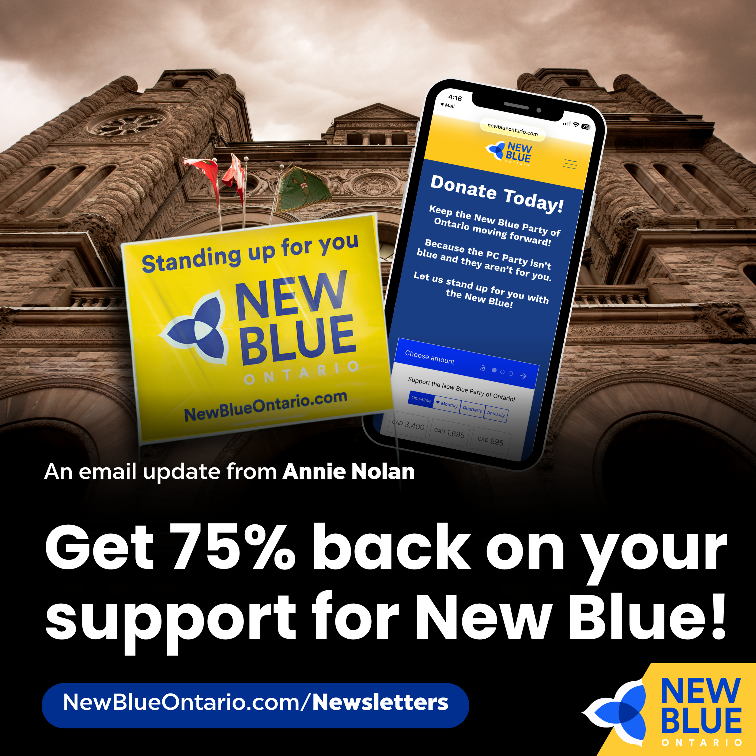 Get 75% back on your support for New Blue!