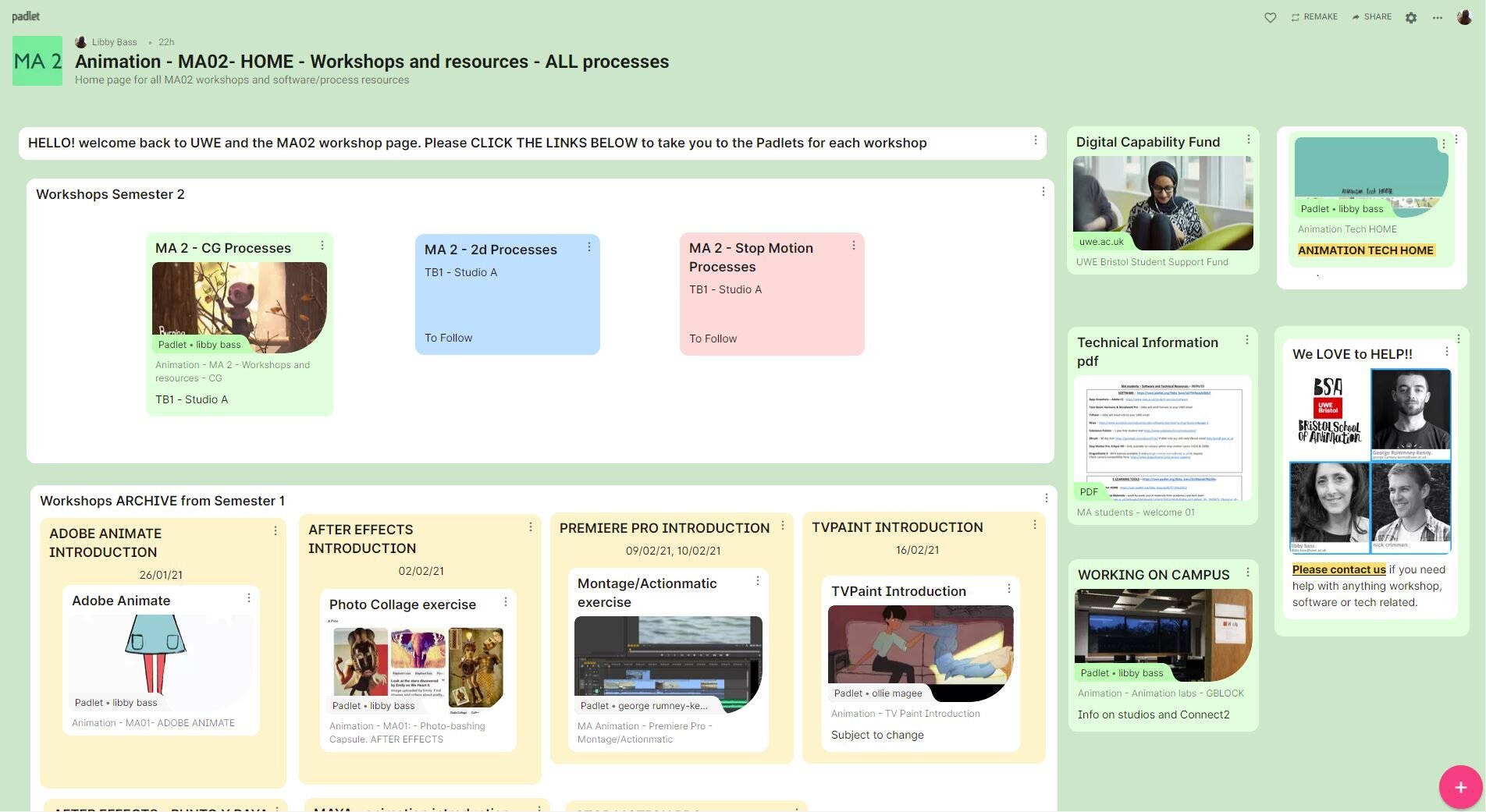 UWE Animation MA 2 technical padlet