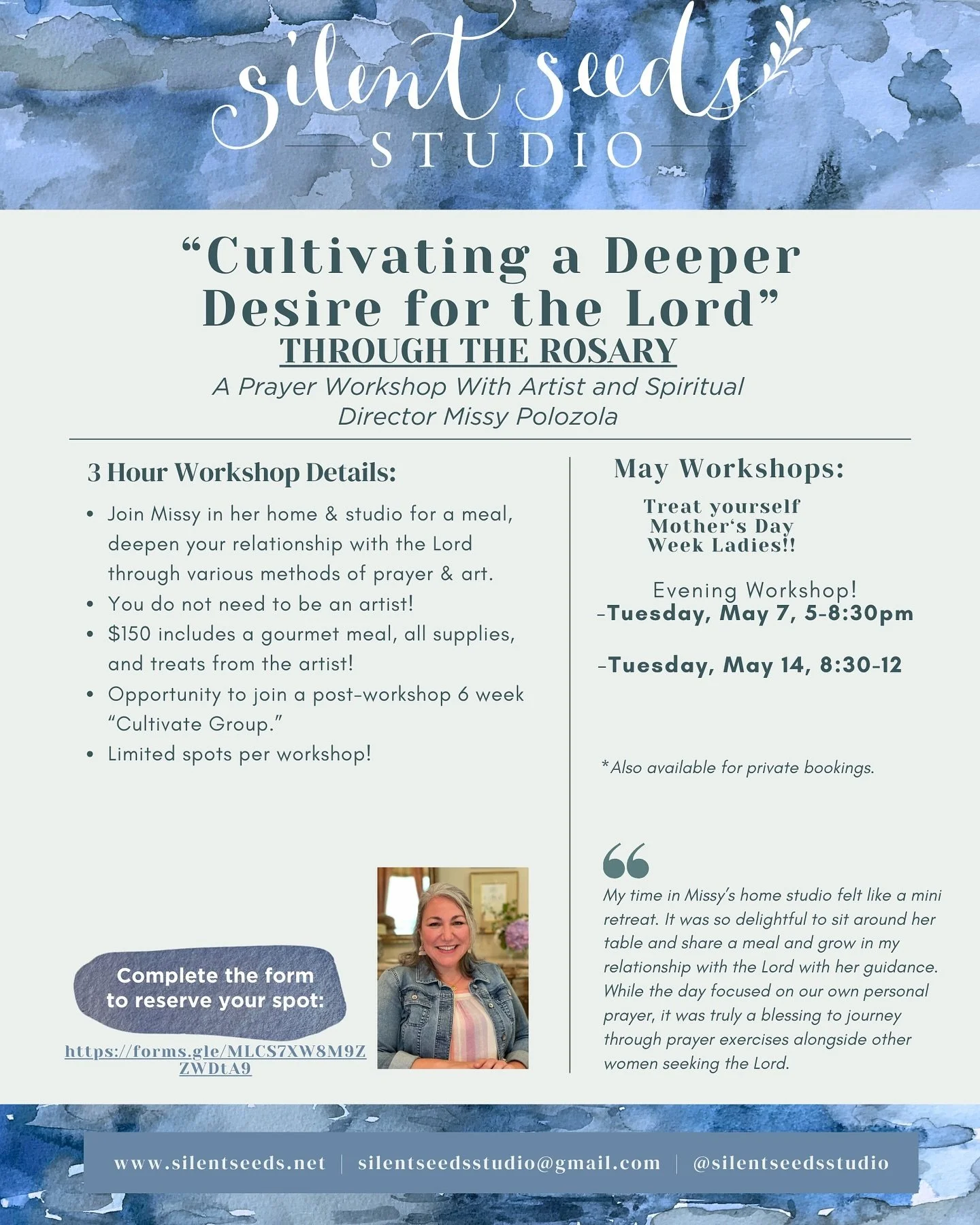 May dates posted!!
We will be journeying through the Mysteries of the Rosary for May!&rdquo;
See form in bio to register!