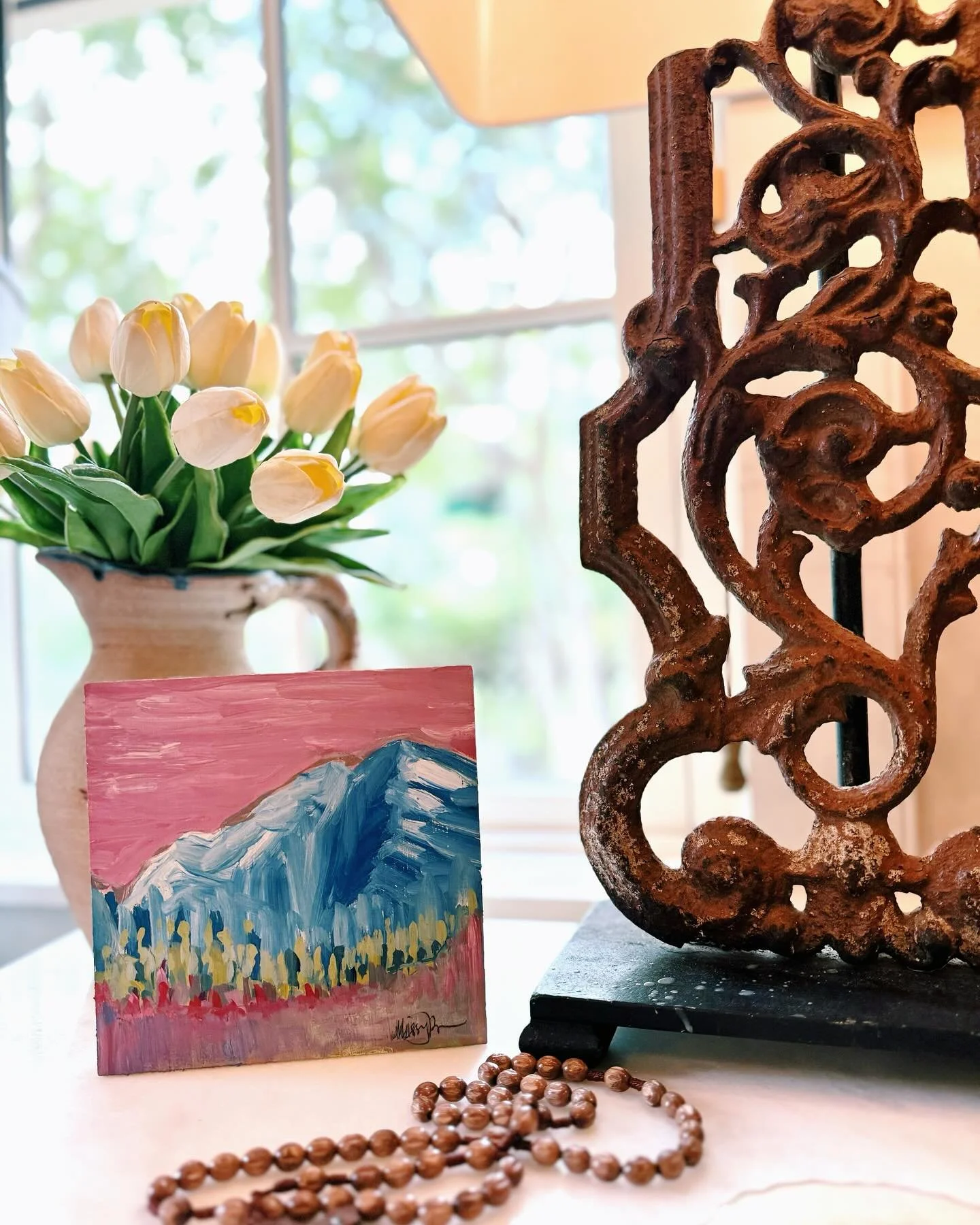 &ldquo;Maroon Bells&rdquo;
6x6 Original Acrylic Painting 
$75 (DM for purchase) 

&ldquo;Nature with its hues array&rdquo; 
&ldquo;The earth is satisfied with the fruit of your work&rdquo; 

To be present 
To take in with eyes,
with ears, with touch,