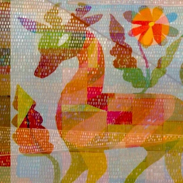 Colorful abstract artwork featuring a deer and flower