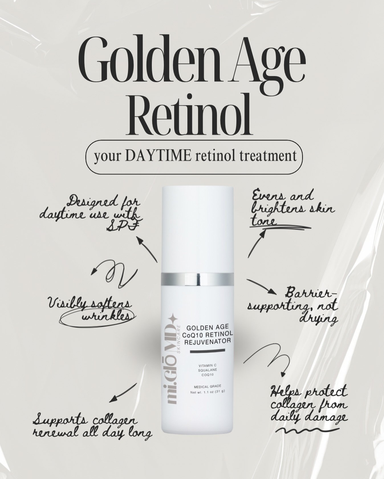 Retinol in the daytime? Yes. ✨

Golden Age CoQ10 Retinol Rejuvenator was created for women who want the anti-aging power of retinol all day long &ndash; not just at night.

CoQ10 is the star sidekick here:
🧬 Potent antioxidant that helps defend skin