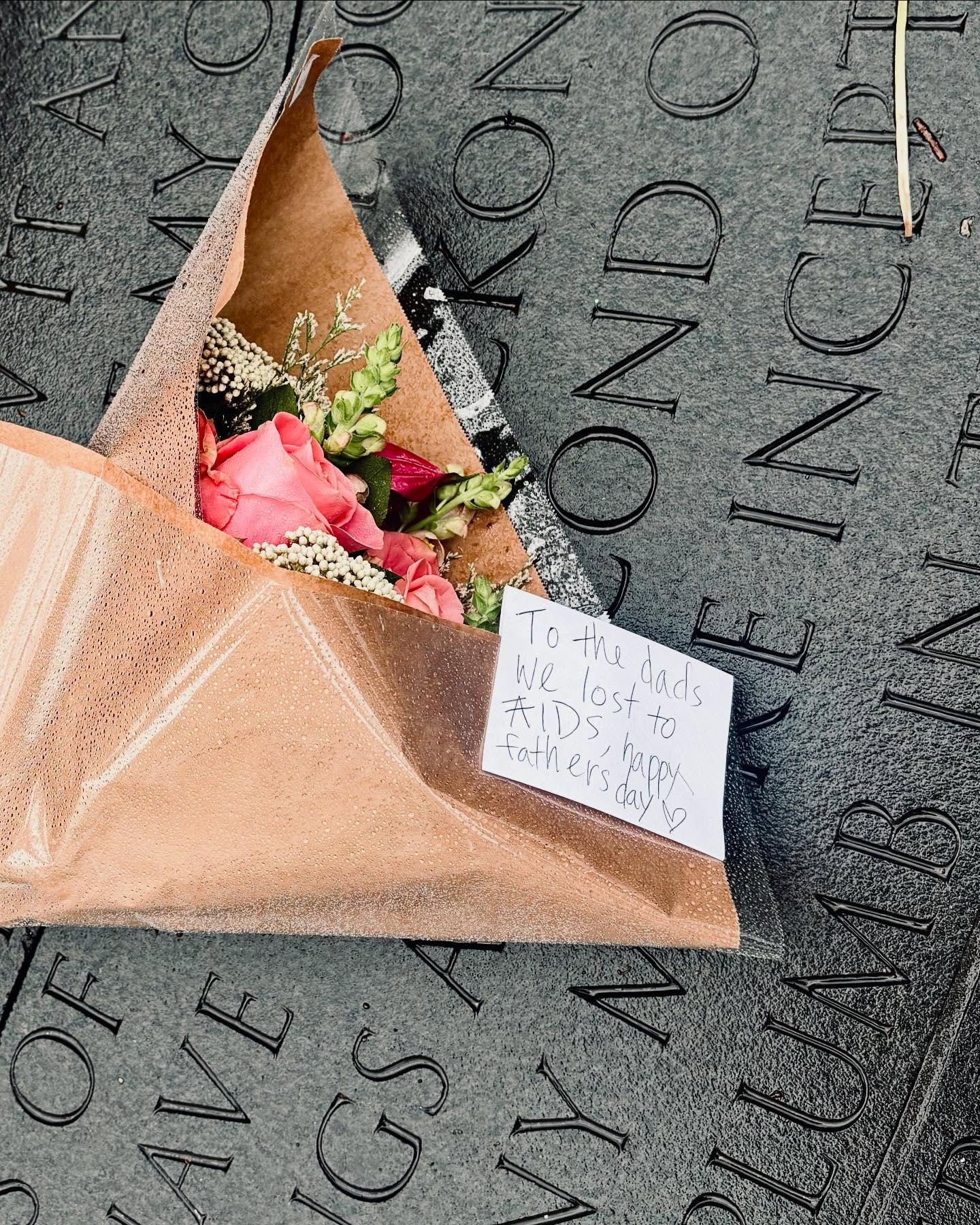 Spotted at the #nycaidsmemorial this morning: &ldquo;To the dads we lost to AIDS, happy Father&rsquo;s Day 🖤&rdquo; #fathersday