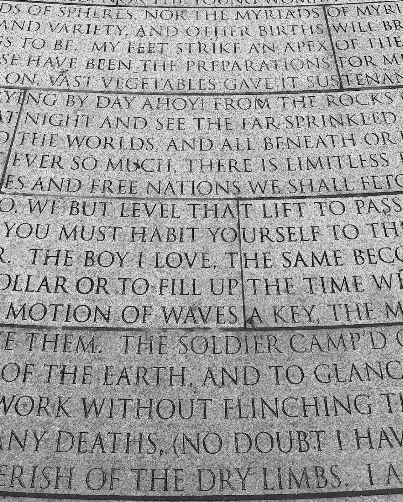 "The boy I love, the same becomes a man not through derived power, but in his own right."

Fifty-two sections of prose together form poet Walt Whitman&rsquo;s &ldquo;Song of Myself,&rdquo; which is memorialized in stone at the #NYCAIDSMemor