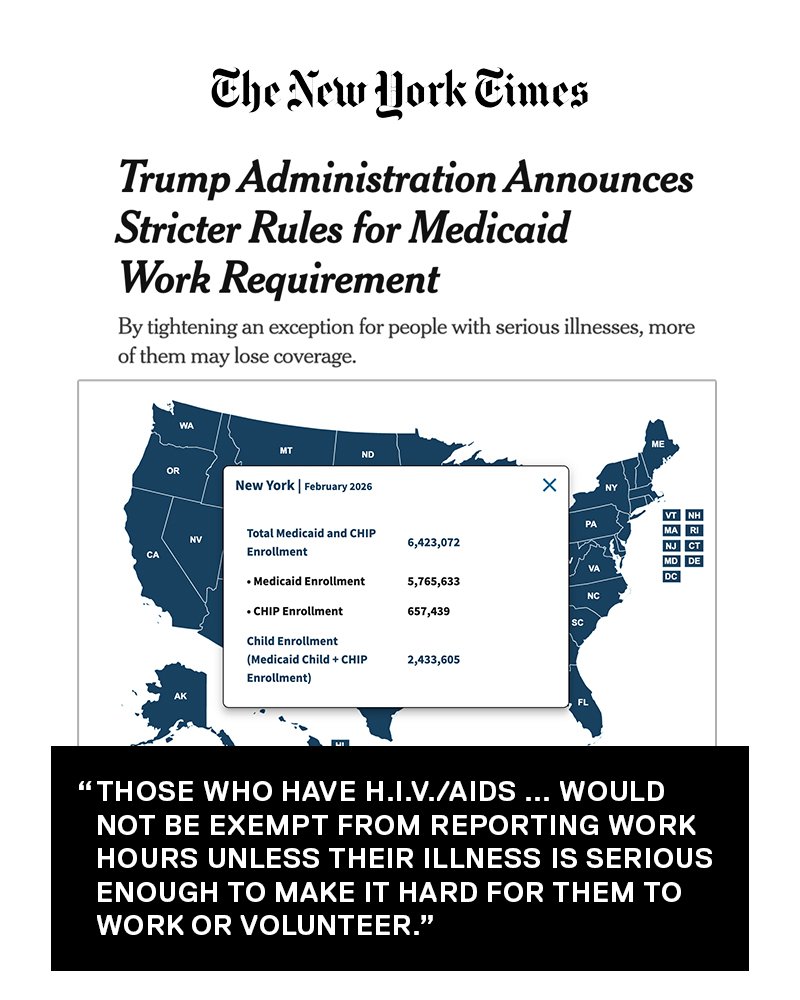 Revisions to federal health legislation are now taking effect. As @nytimes reports, millions of Americans will find it &ldquo;even harder ... to obtain or stay on Medicaid&rdquo; due to new work requirements. For those living with HIV/AIDS &mdash; wh