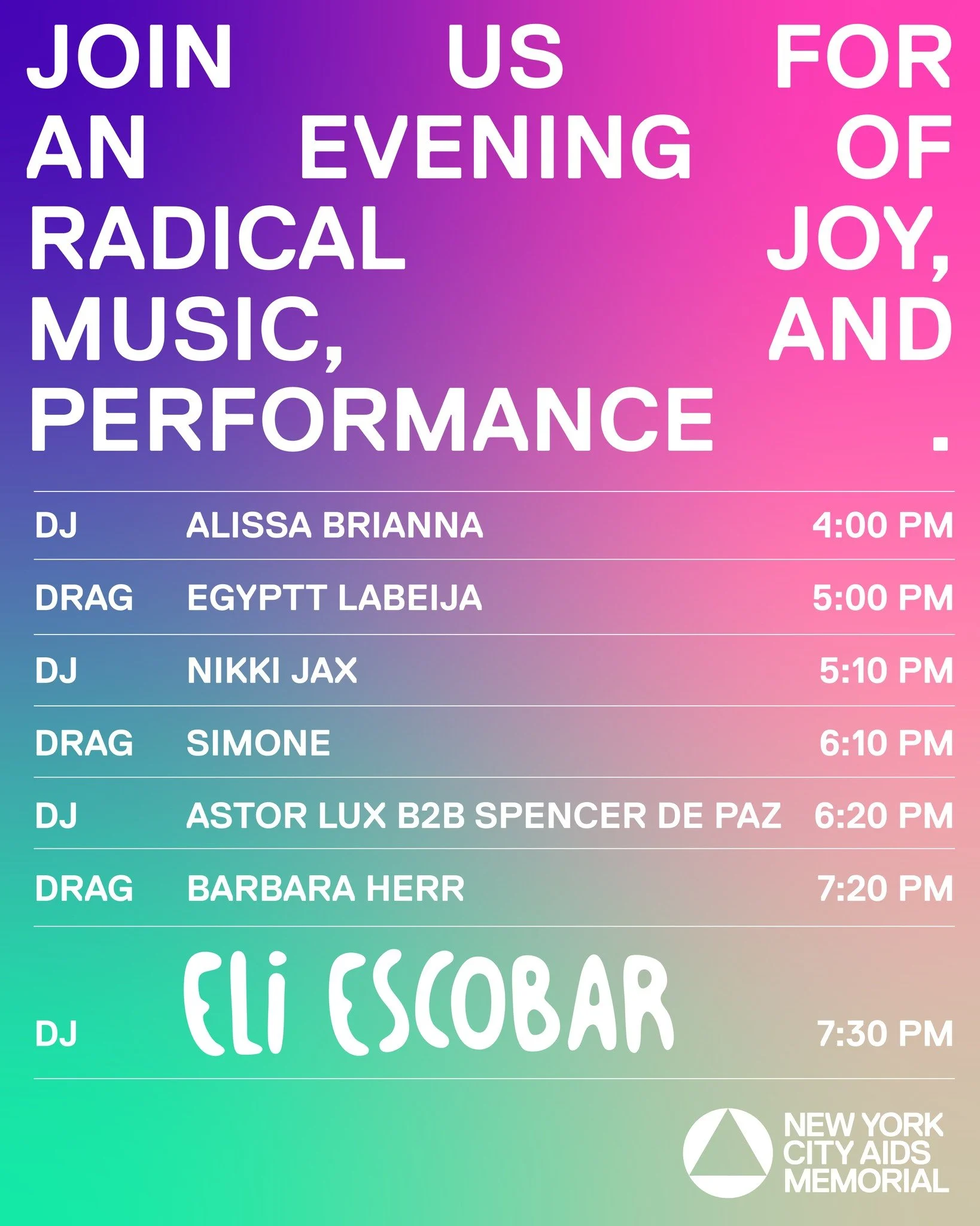 The countdown is on! Join us Saturday, June 20, for our Pride Open House at the NYC AIDS Memorial&mdash;a free evening of art, music, performance, and community in the heart of the Village. 🌈

🌸 Floral installation by Devin Antheus &amp; Harry Jame
