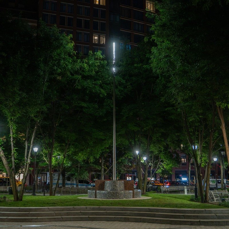 Last Saturday, Oscar Tuazon (@_water_school_) noted that Scott Burton thought of his sculptures as "pedestals for people."

That perspective anchors "Eternal Flame for Scott Burton." More than a beam of light rising into the sky, 