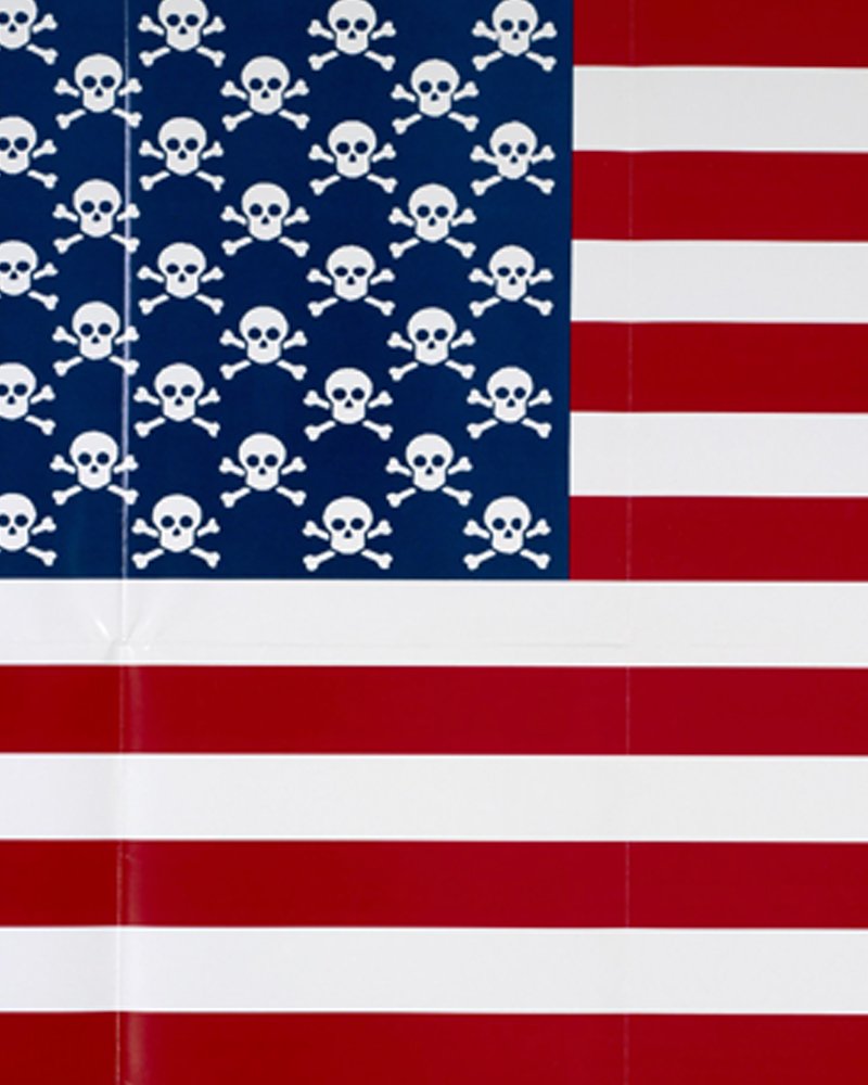 The stars have been replaced with skulls and crossbones. 

Created and carried by @actupny between 1986 and 1997, the Bush AIDS Flag reimagined the American flag as a protest against the federal government&rsquo;s response to the AIDS epidemic. 

Fro