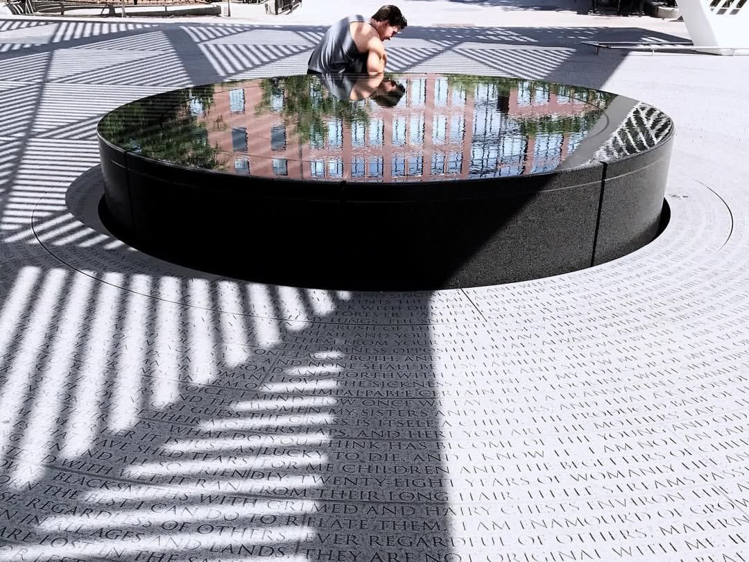 A place to pause, to reflect &mdash; and be reflected. 📸 @nei.cruz #NYCAIDSMemorial