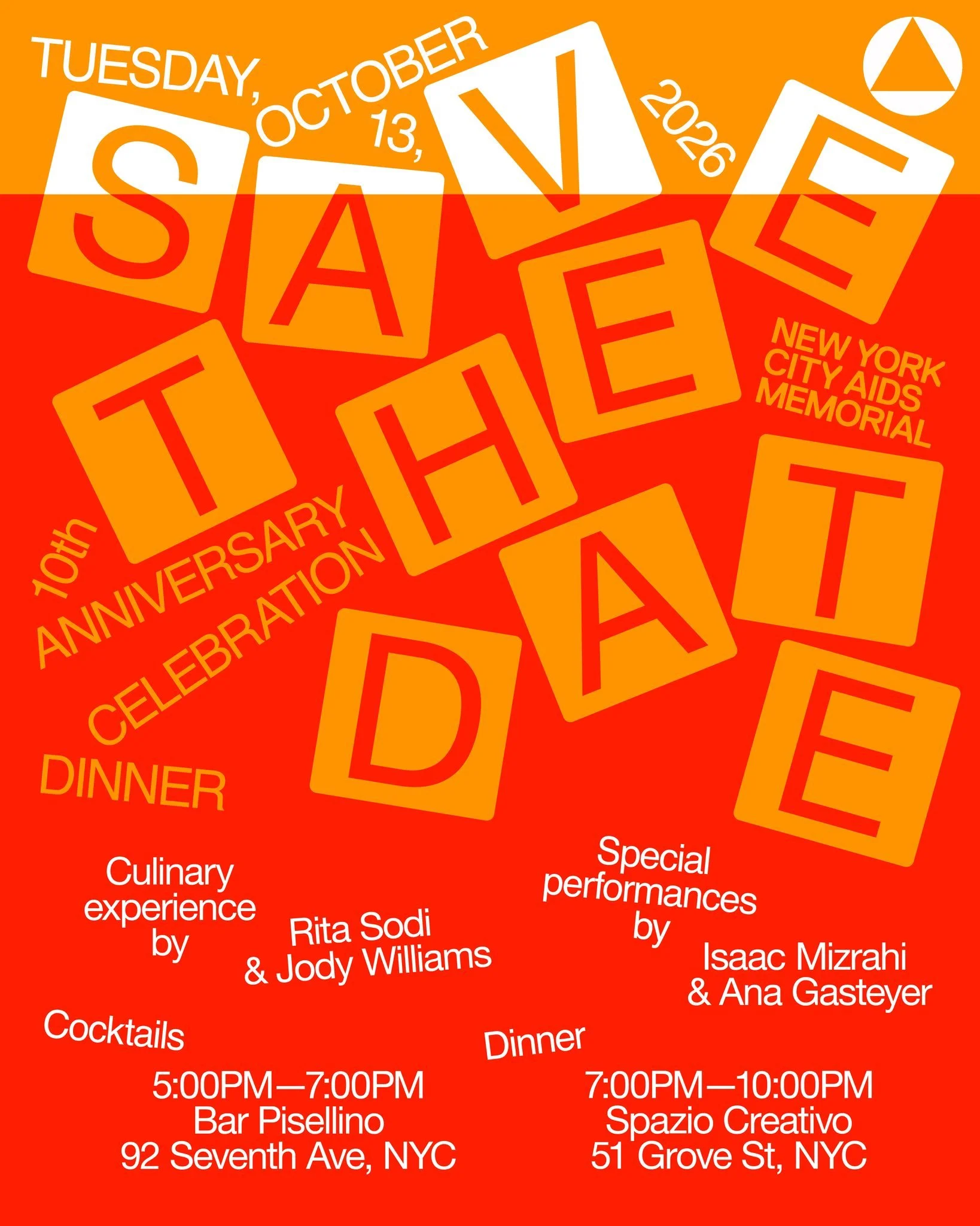 10 YEARS OF REMEMBRANCE &amp; COMMUNITY ❤️

Save the Date! Join us as we mark a landmark decade of the #NYCAIDSMemorial with an extraordinary anniversary celebration on Tuesday, October 13. We will kick off with cocktails at @barpisellino followed by