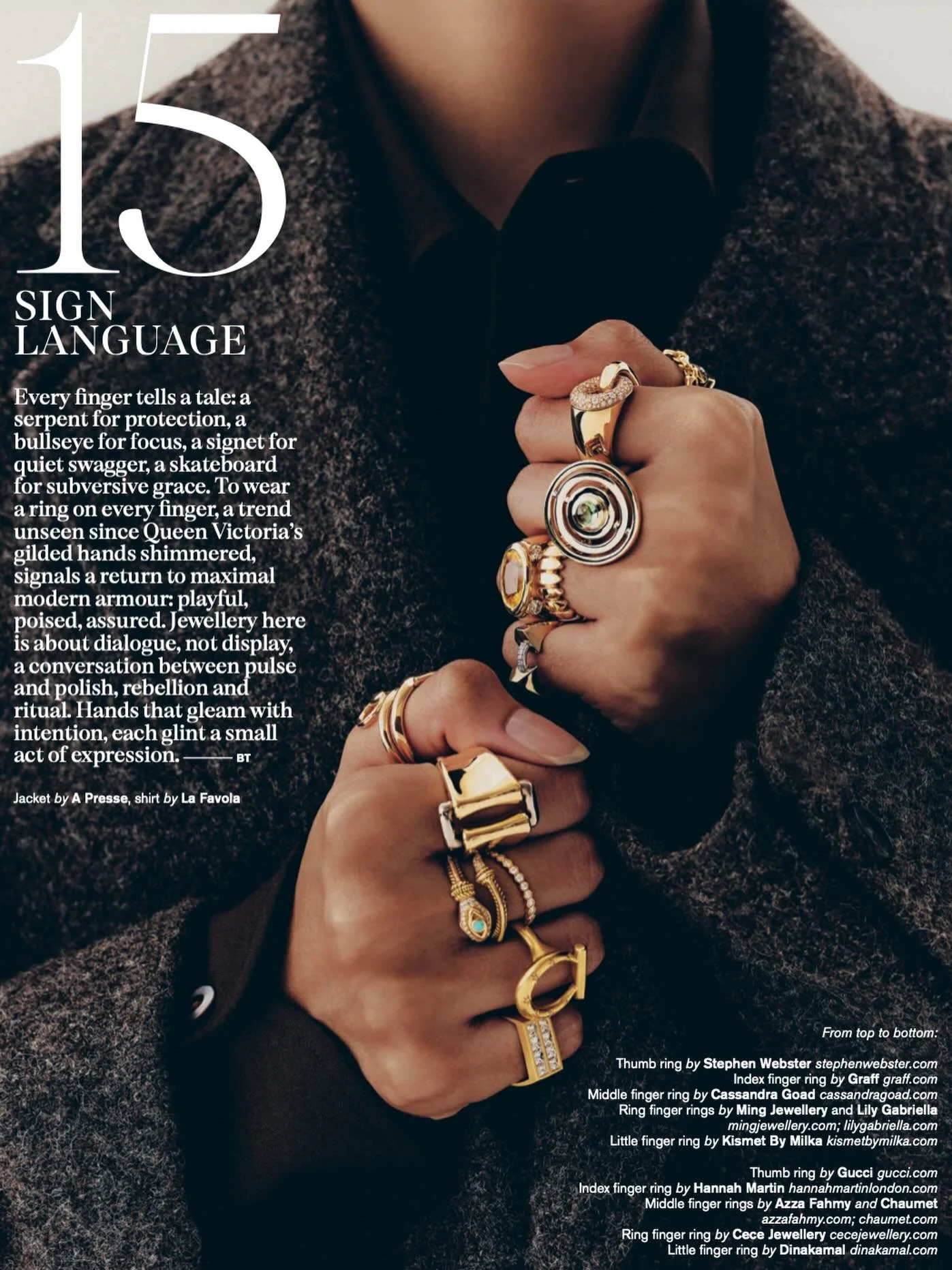 Sign Language, every finger tells a tale - the @azzafahmy serpent for protection featured in @konfektmagazine 💫 

Photographer: @tobiasdelcroix⁠
Stylist: @kyokotamoto⁠
Writer: @brendatuohy