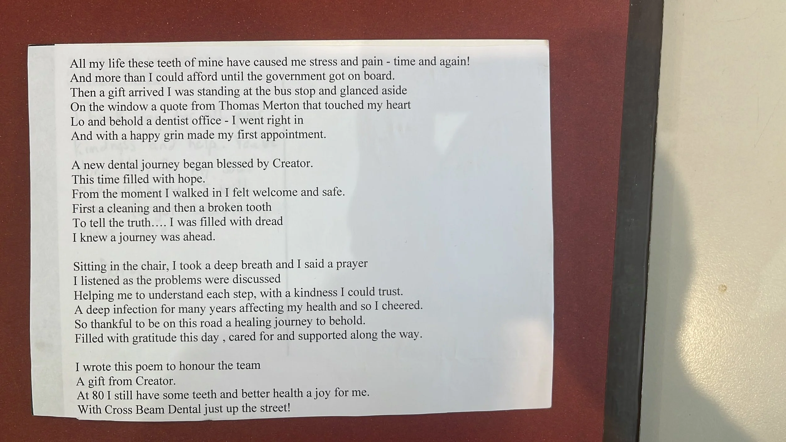 Crossbeam Dental Patient, 80 yrs old - February 3rd 2026