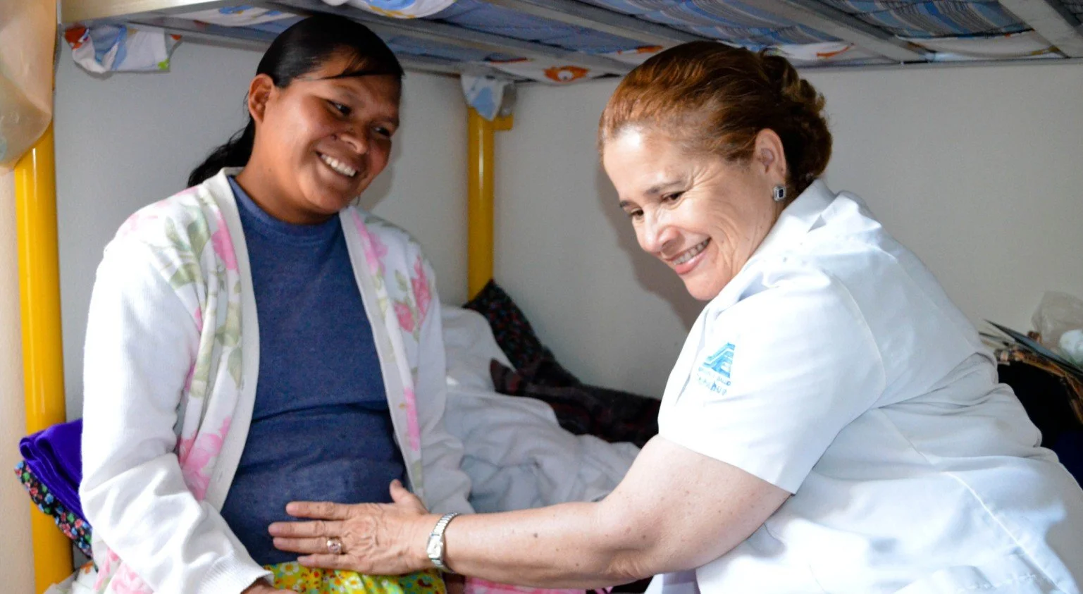 Pregnant woman attending a prenatal check-up with a nurse in the Sierra Tarahumara region of Mexico.