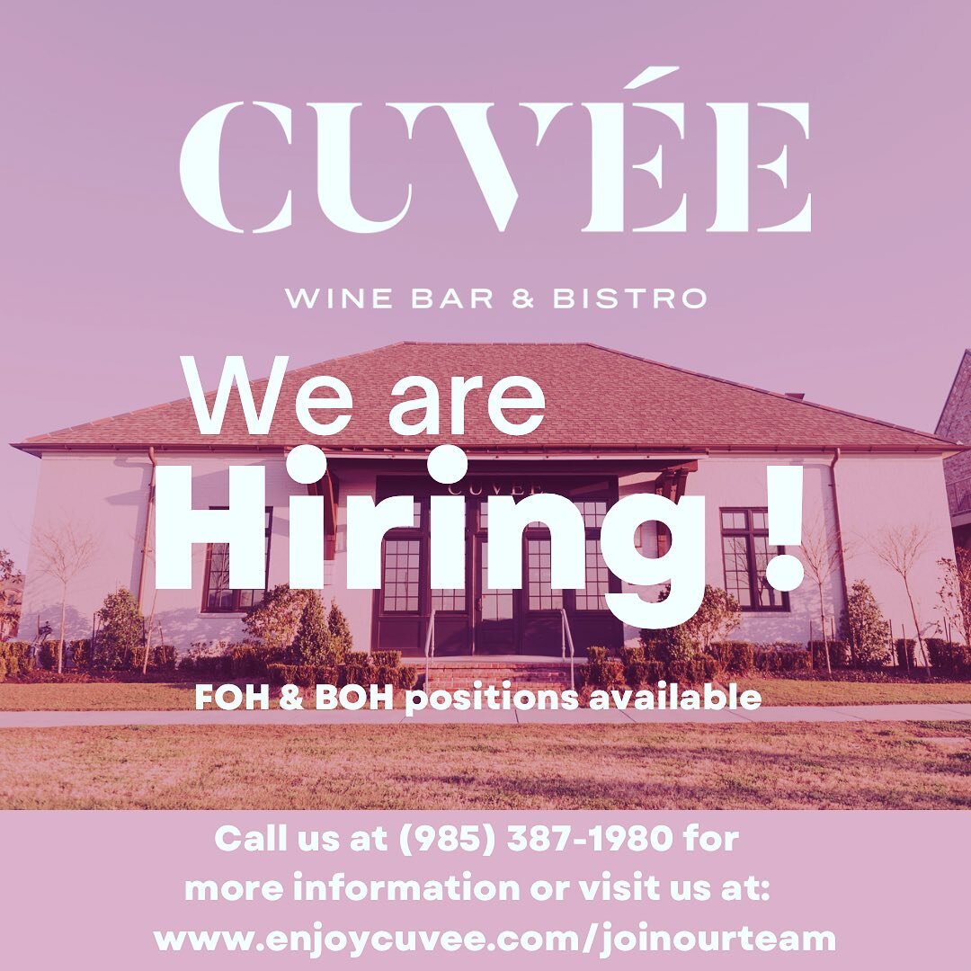 We&rsquo;re looking for motivated and experienced individuals to join our team! 💪🥂🍷

www.enjoycuvee.com/joinourteam