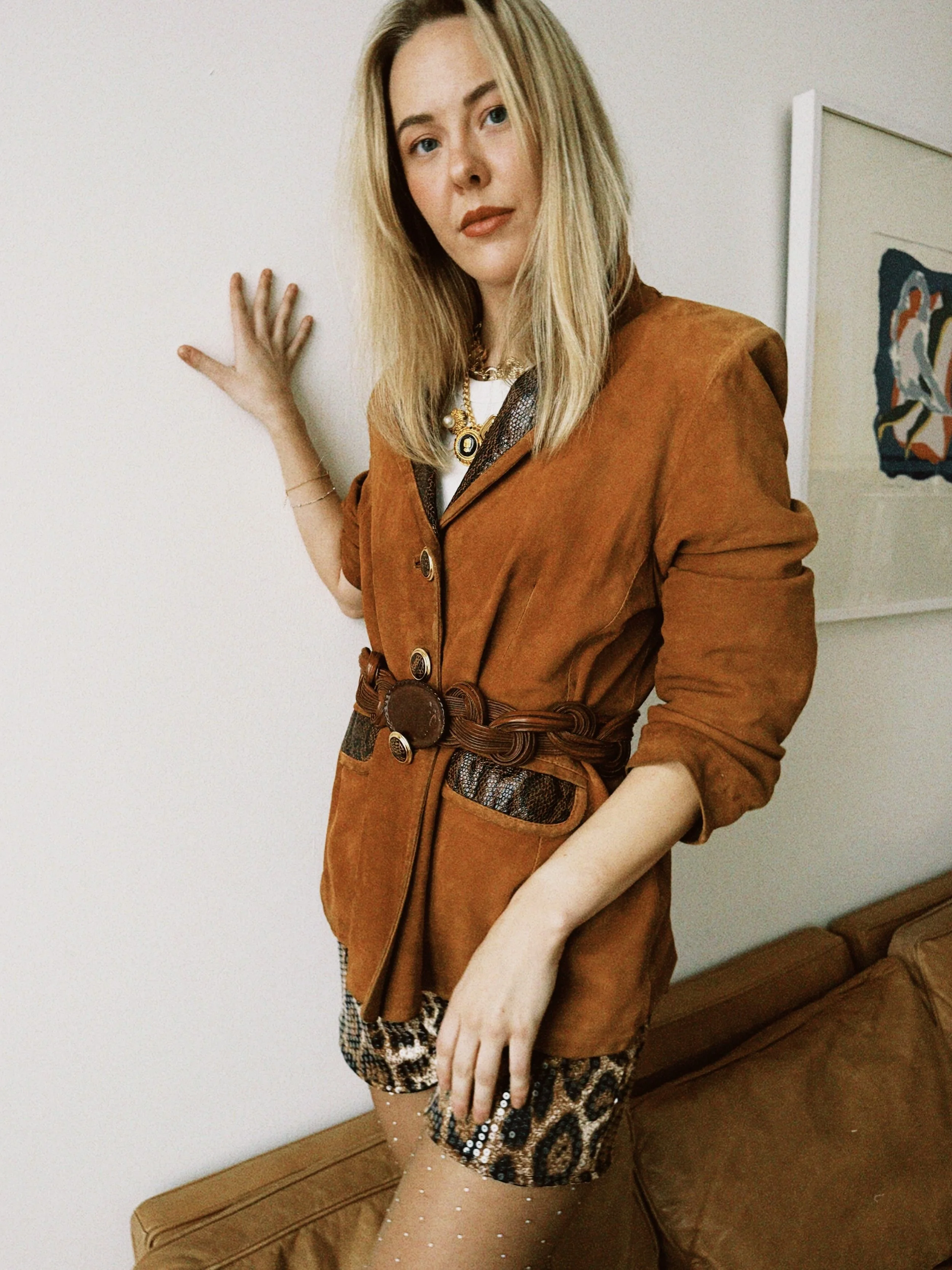 Jakke/blazer semsket skinn Cognac