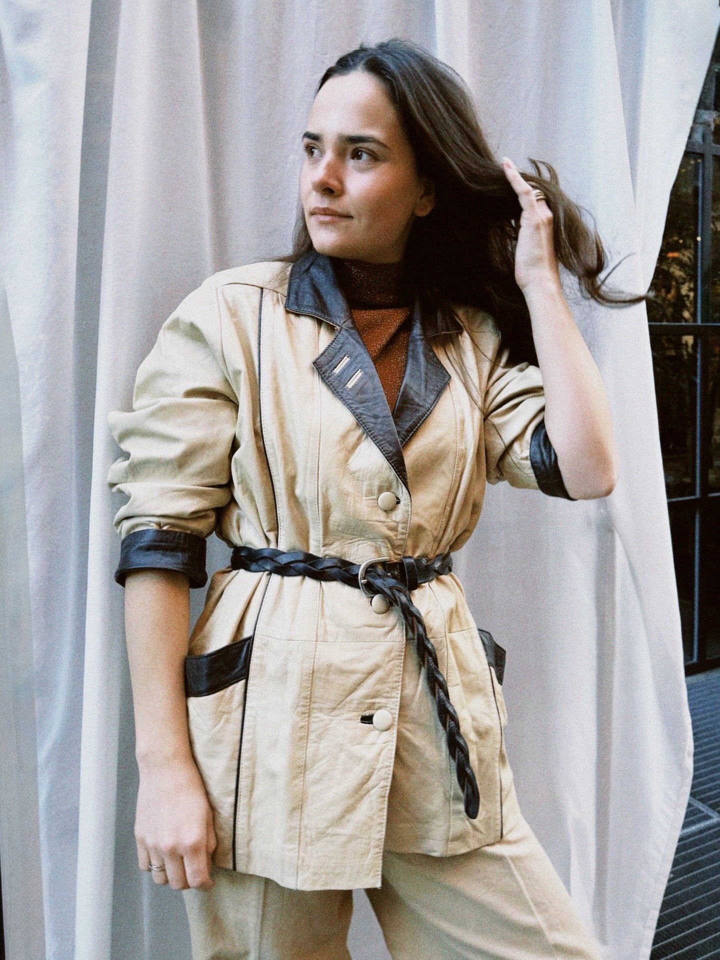 Jakke skinn beige/brun