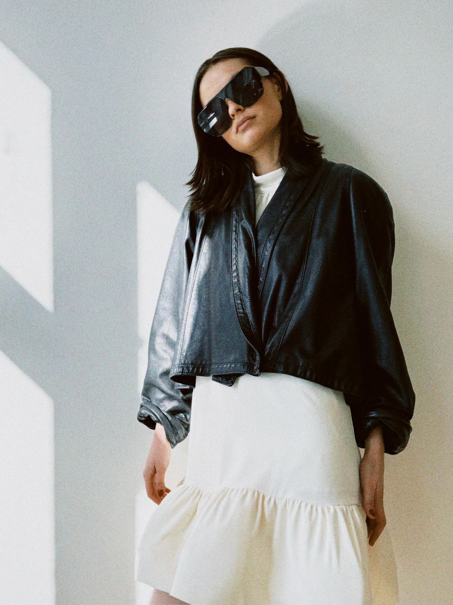 Jakke vid skinn sort