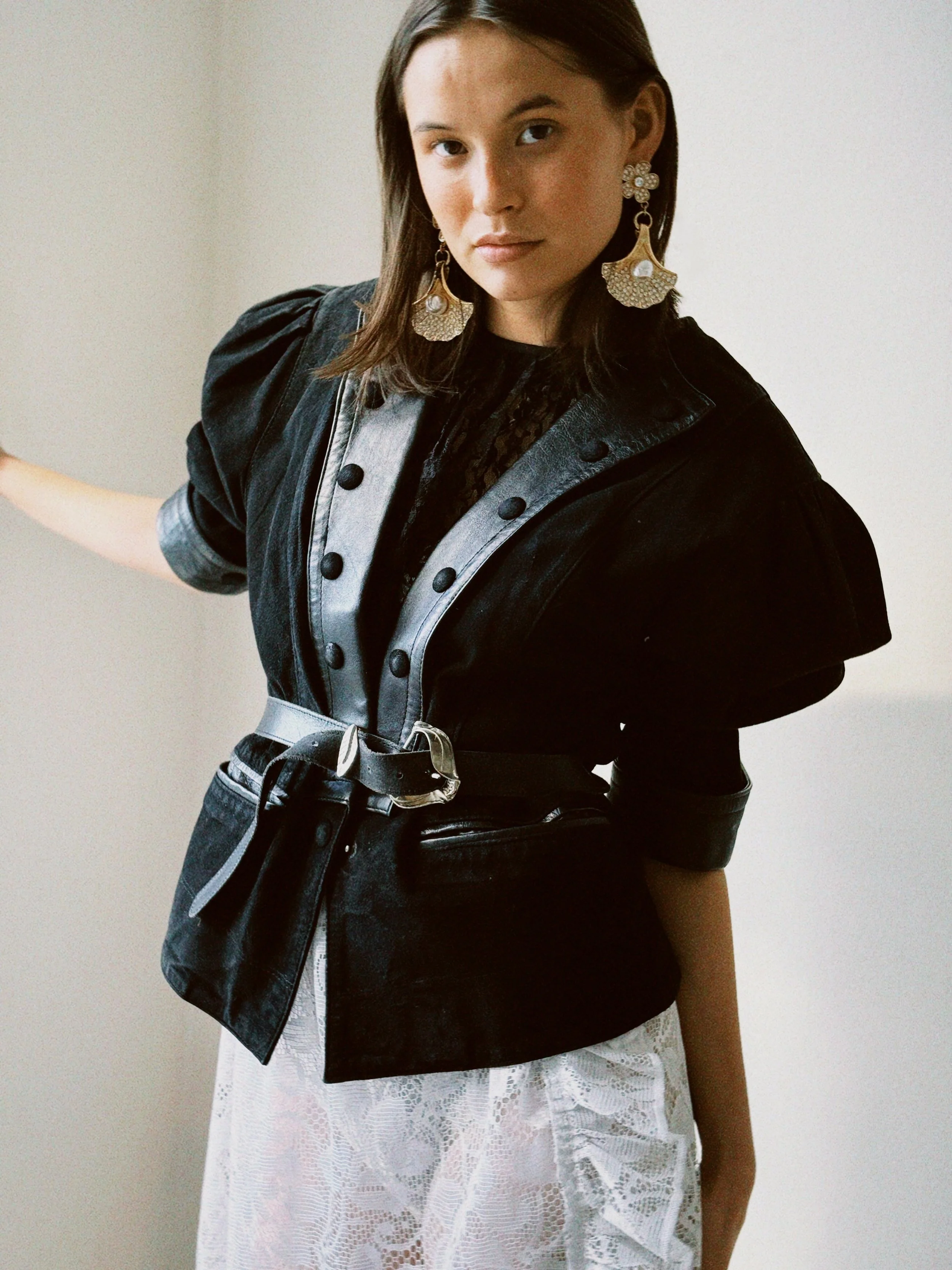 Jakke sort semsket/skinn