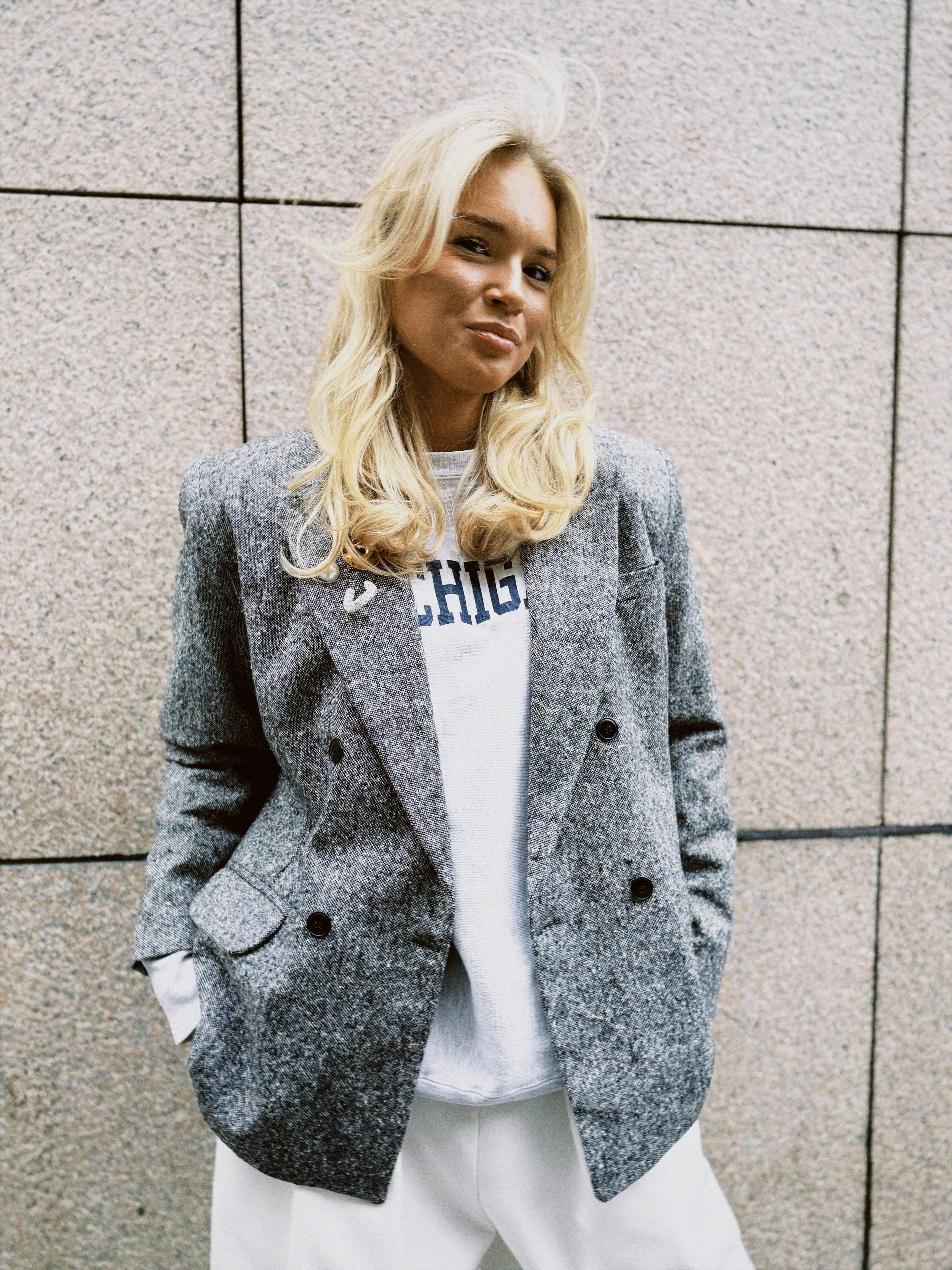 Blazer grå dobbeltspent