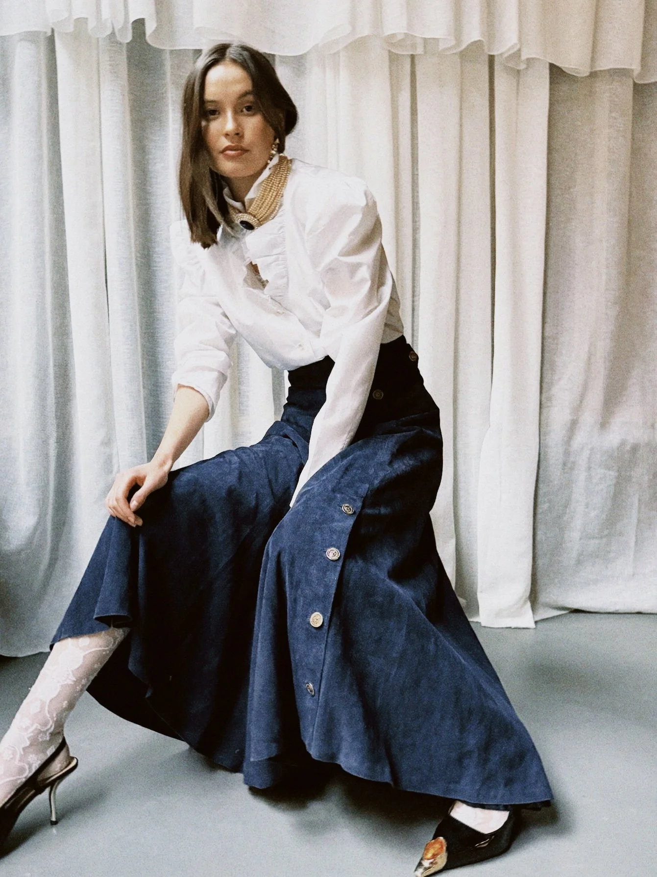 Skjørt semsket blått