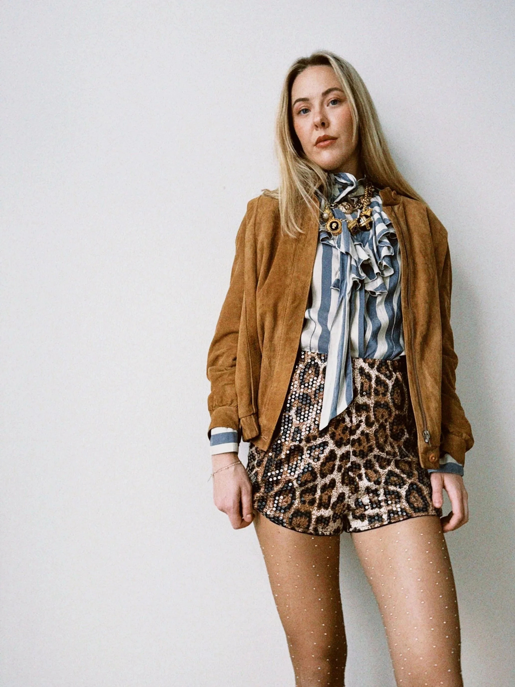 Jakke semsket skinn cognac