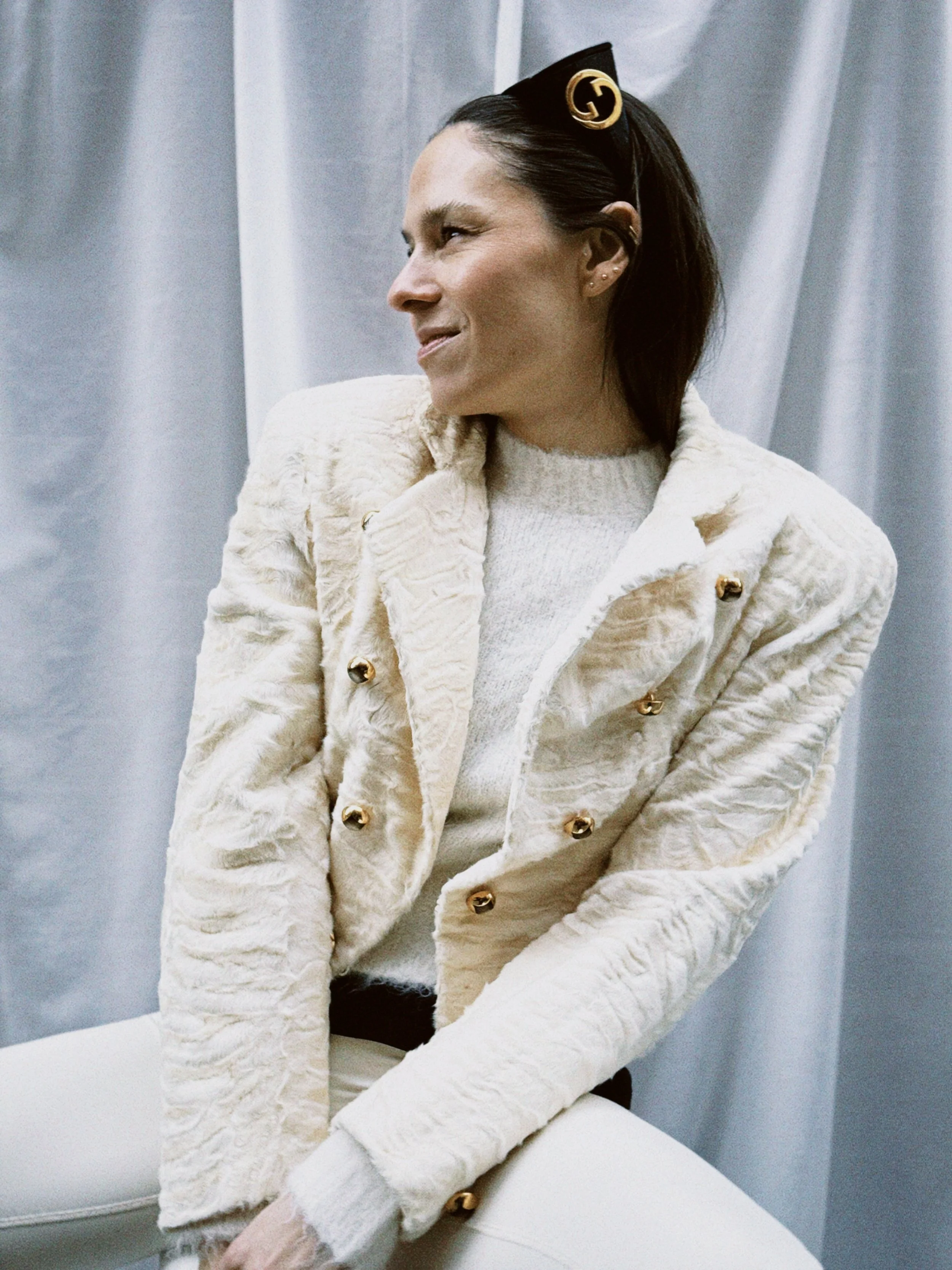 Jakke pels kort kremhvit