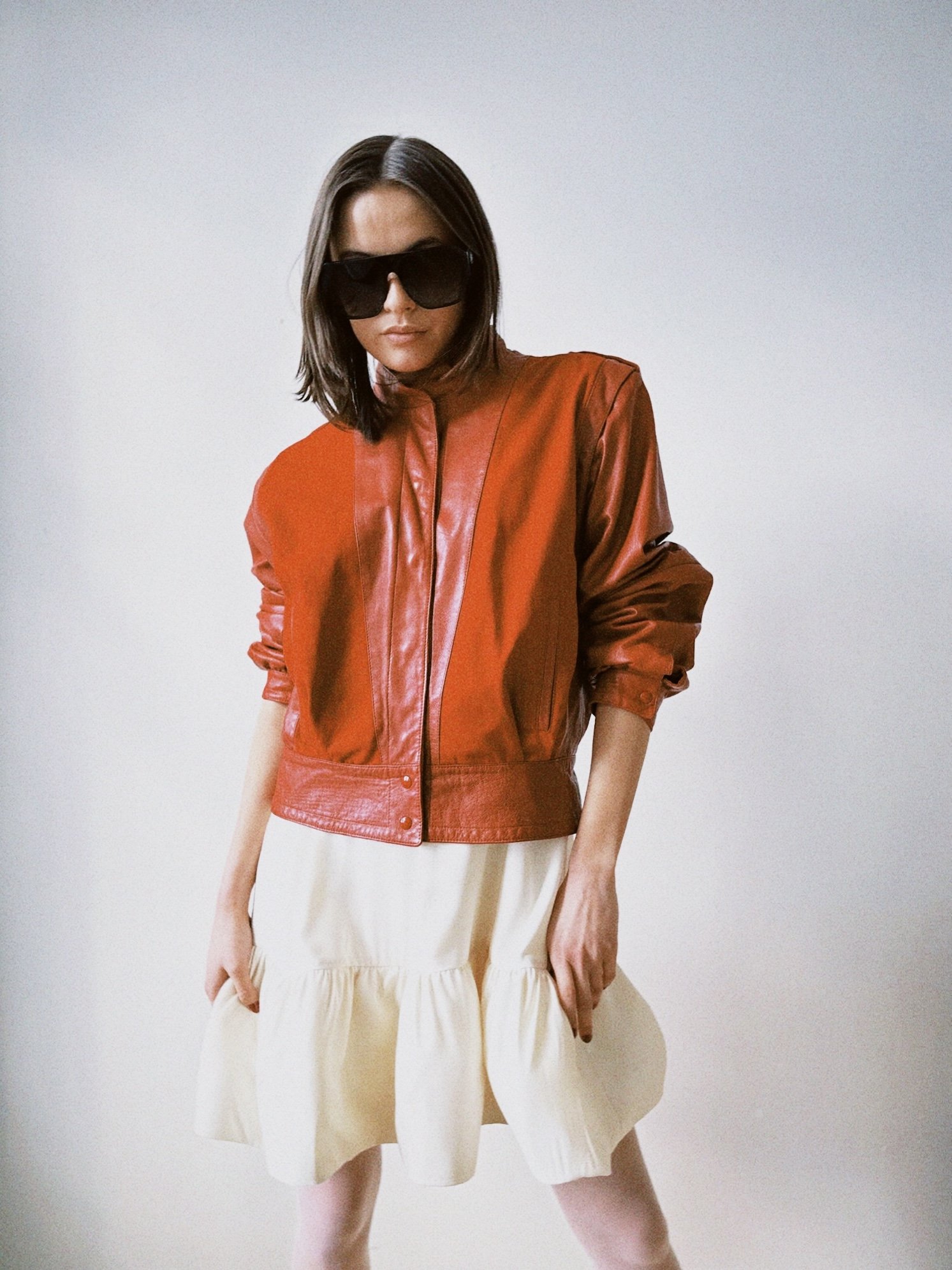 Jakke skinn/kanvas rød