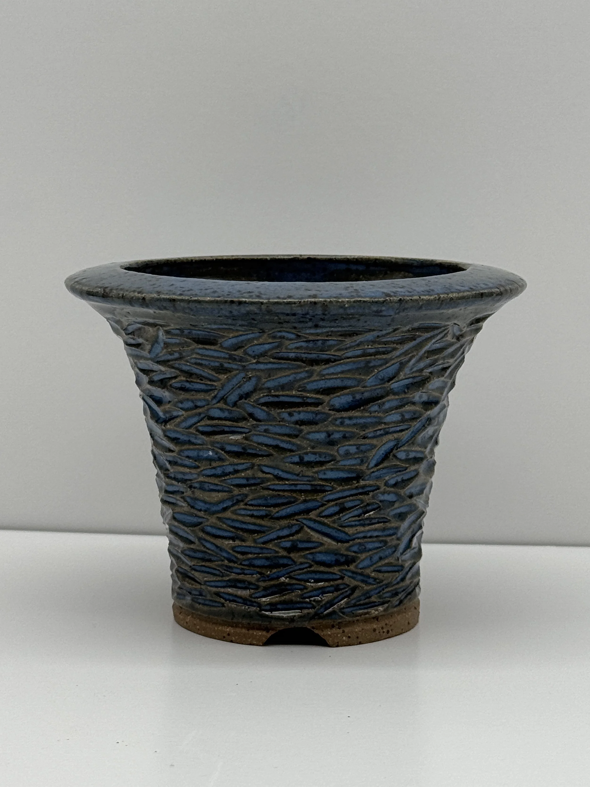 Kusamono/accent pot from 2025 wood firing.  This pot was accepted into the 2025 North American Bonsai Potters Competition in September 2025, which was part of the American Bonsai Society Learning Seminars in Rochester NY!