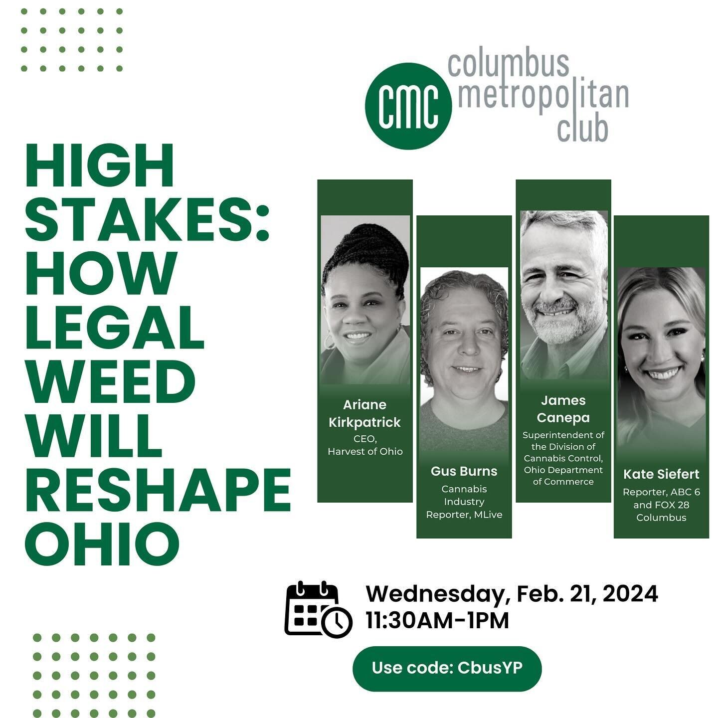 The CYP Club is excited to partner with the Columbus Metropolitan Club for an enlightening event on Wednesday, Feb. 21 at The Ellis in downtown Columbus. We&rsquo;re set to explore the vast implications of cannabis legalization in Ohio, delving into 