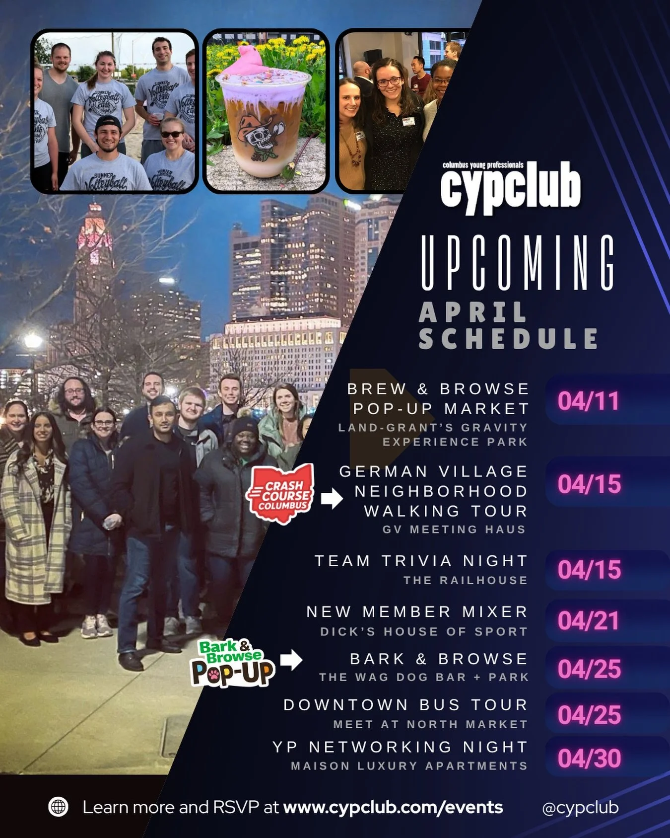 April is here and it&rsquo;s another exciting month at the CYP Club.

At the top of the list: Crash Course Columbus applications are closing at the end of this week. If you&rsquo;re new to the city (or want to feel more connected), this is your chanc