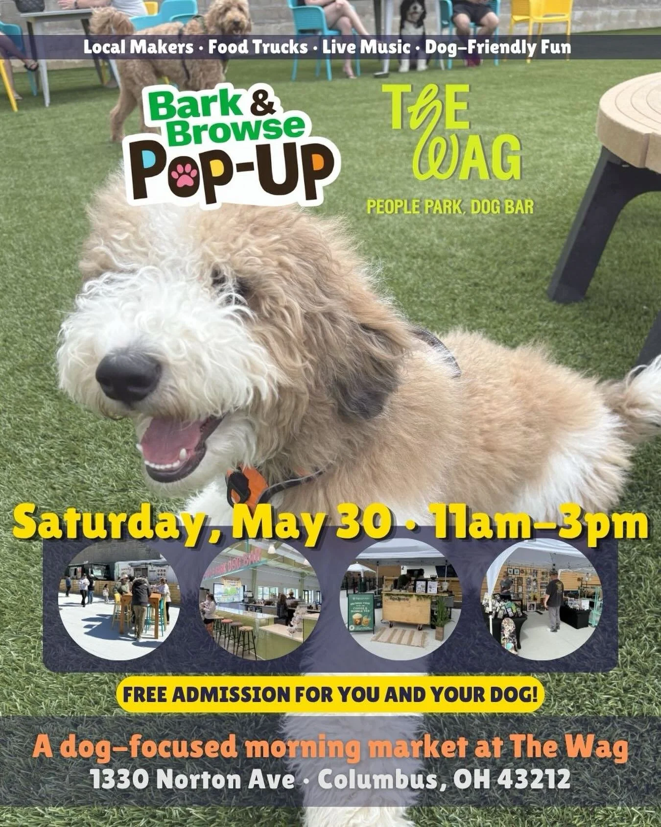Bring your pup and spend the morning shopping local at The Wag! 🐶☀️

Join us for Bark &amp; Browse Pop-Up Market featuring:
🎨 Local makers &amp; artists 
🍲 Food trucks 
🎶 Live music 
🐾 Dog-friendly fun 
☕ Coffee, treats, and more

Saturday, May 