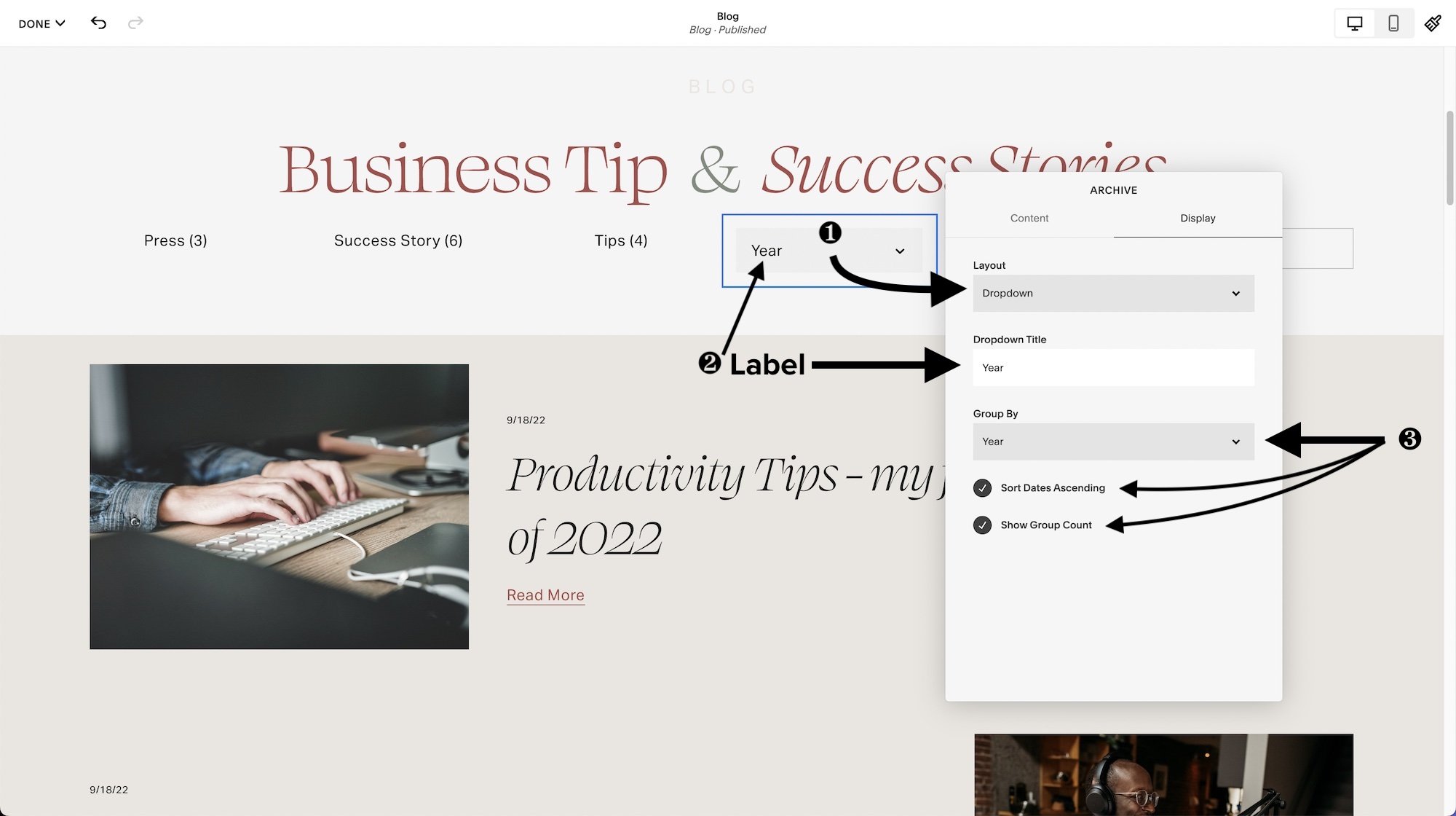 Archive block - choose the Dropdown layout &amp; options