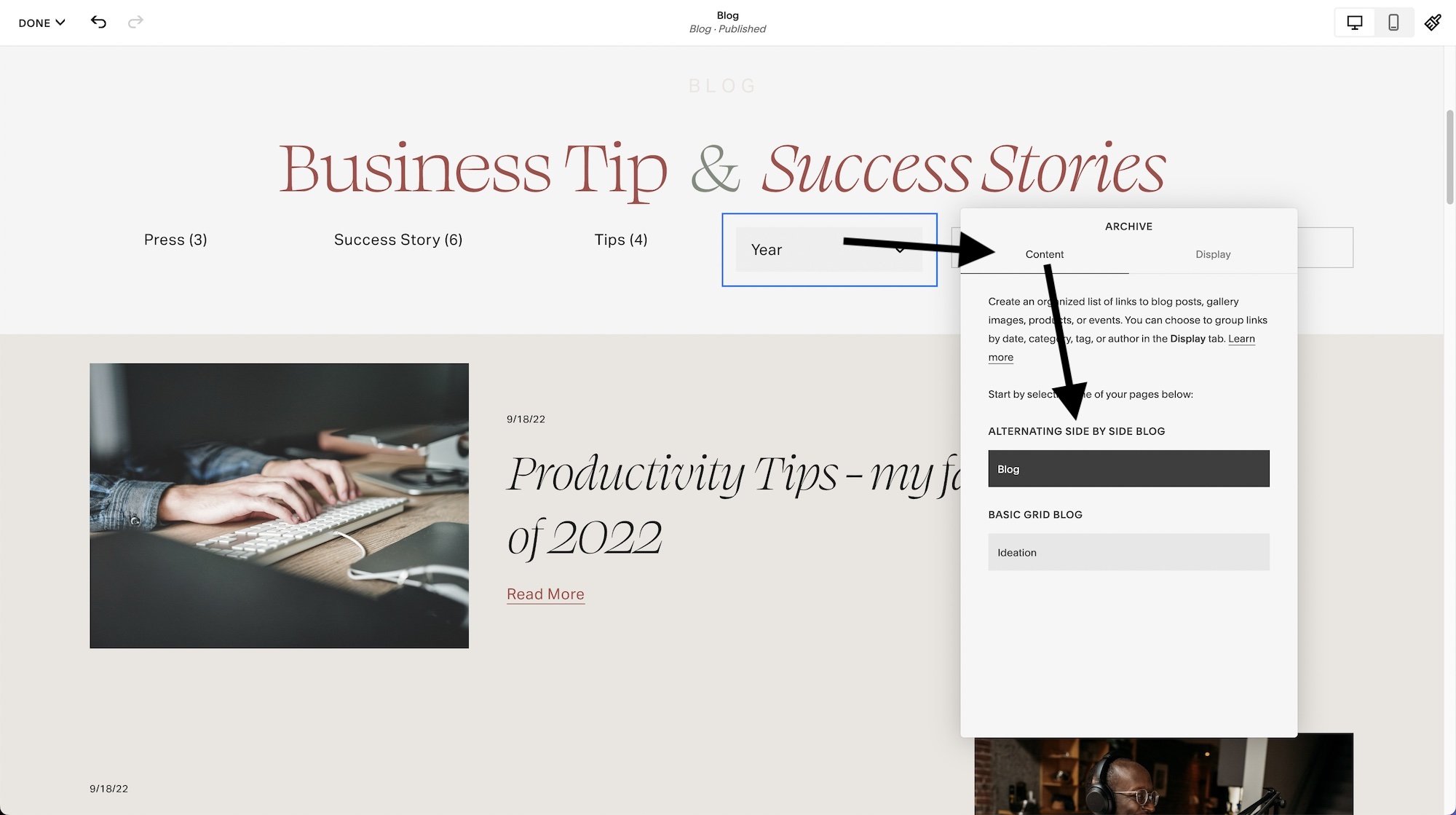 Archive Block - choose the data source for the dropdown