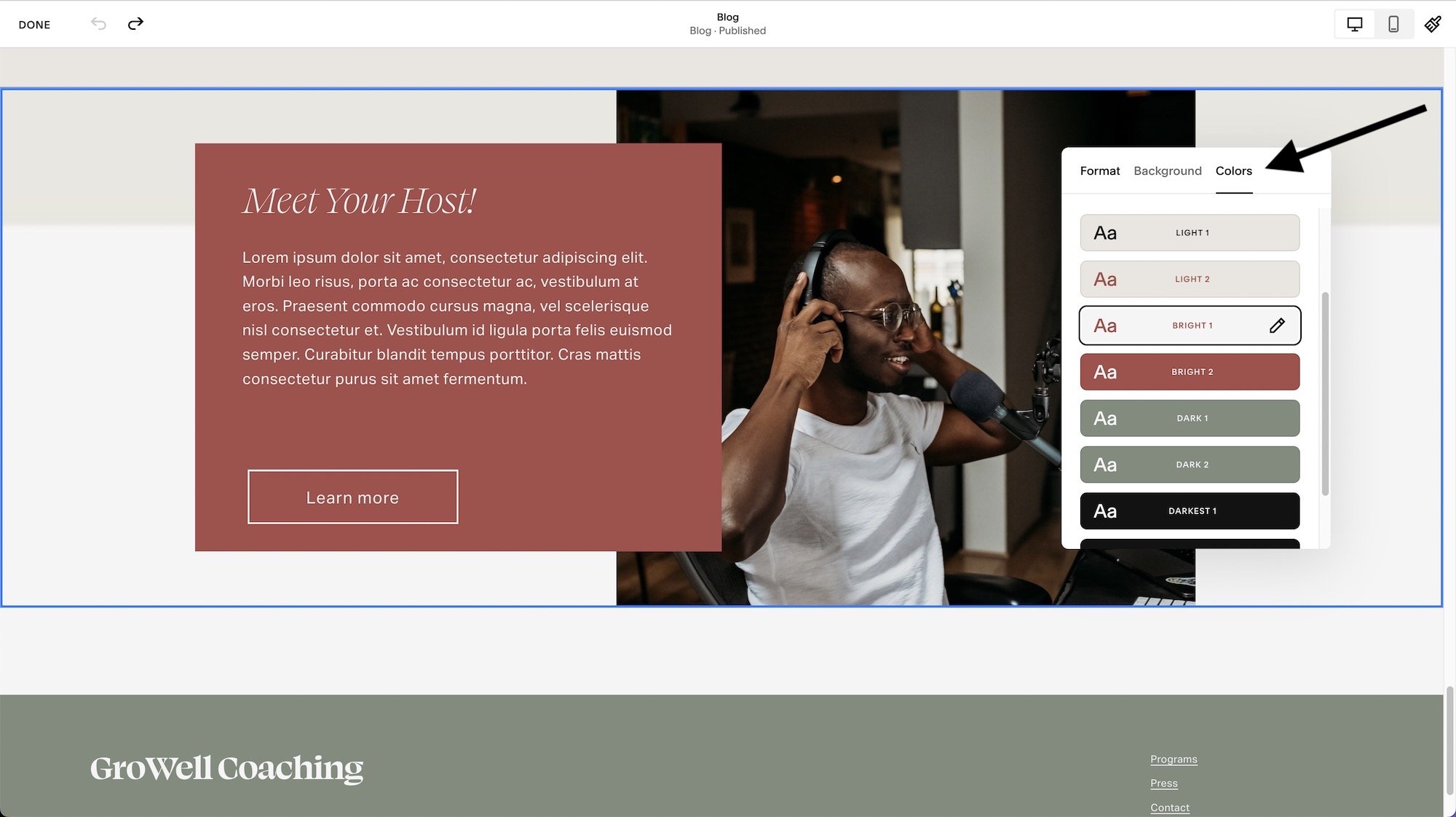 set your section's Color Theme