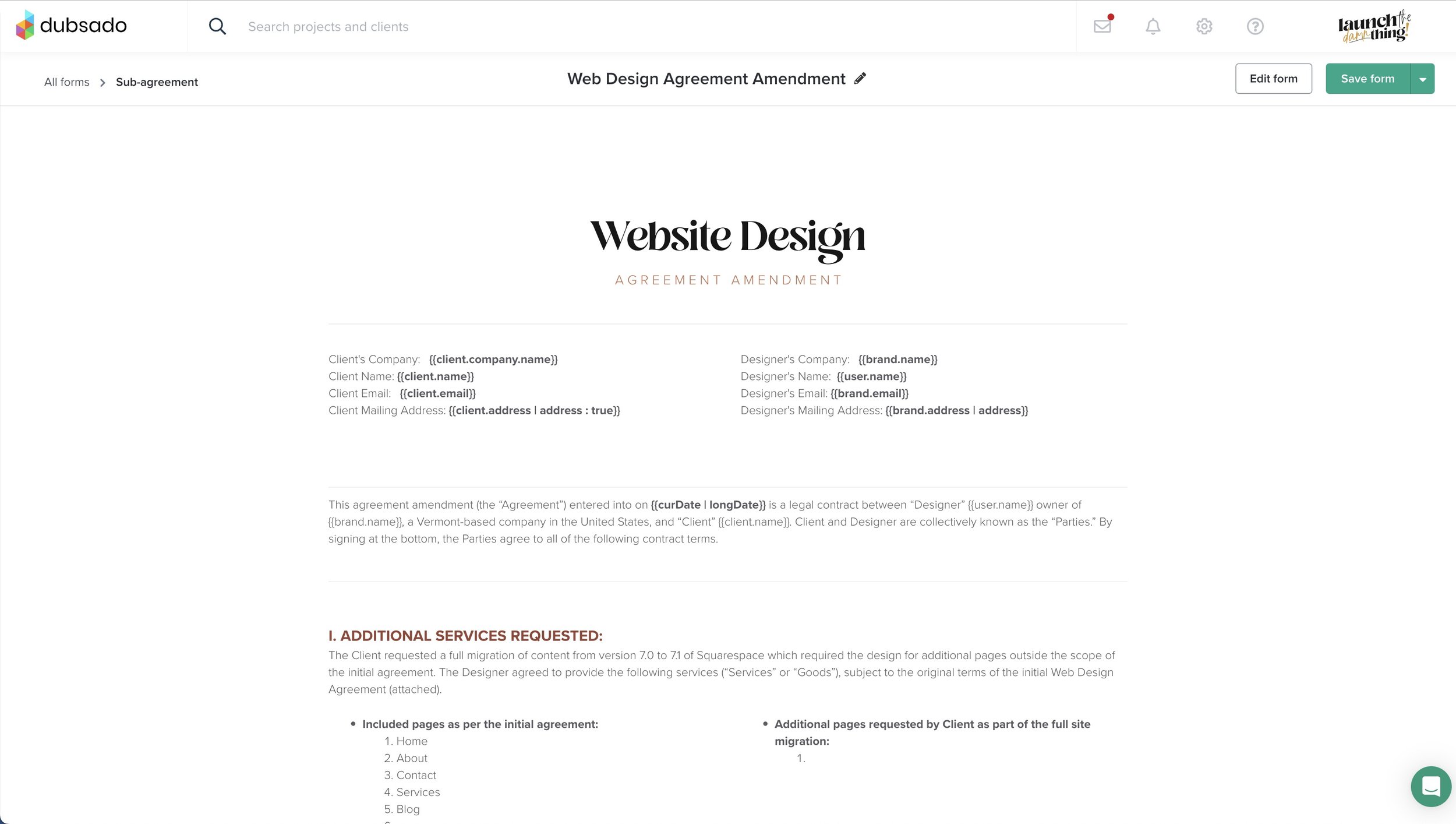 Website Design Agreement Amendment, Contract