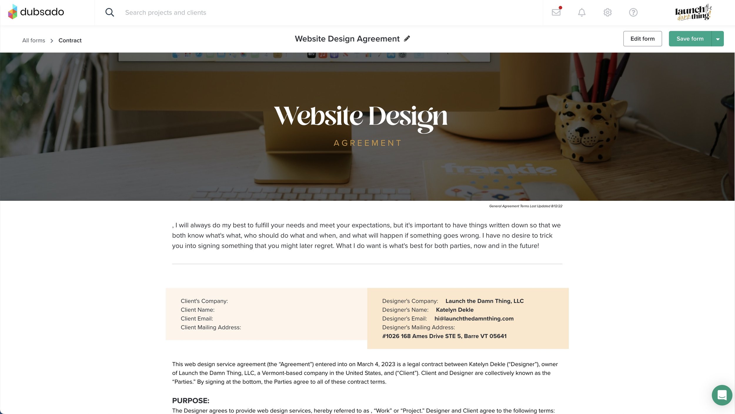 Website Design Agreement, Contract