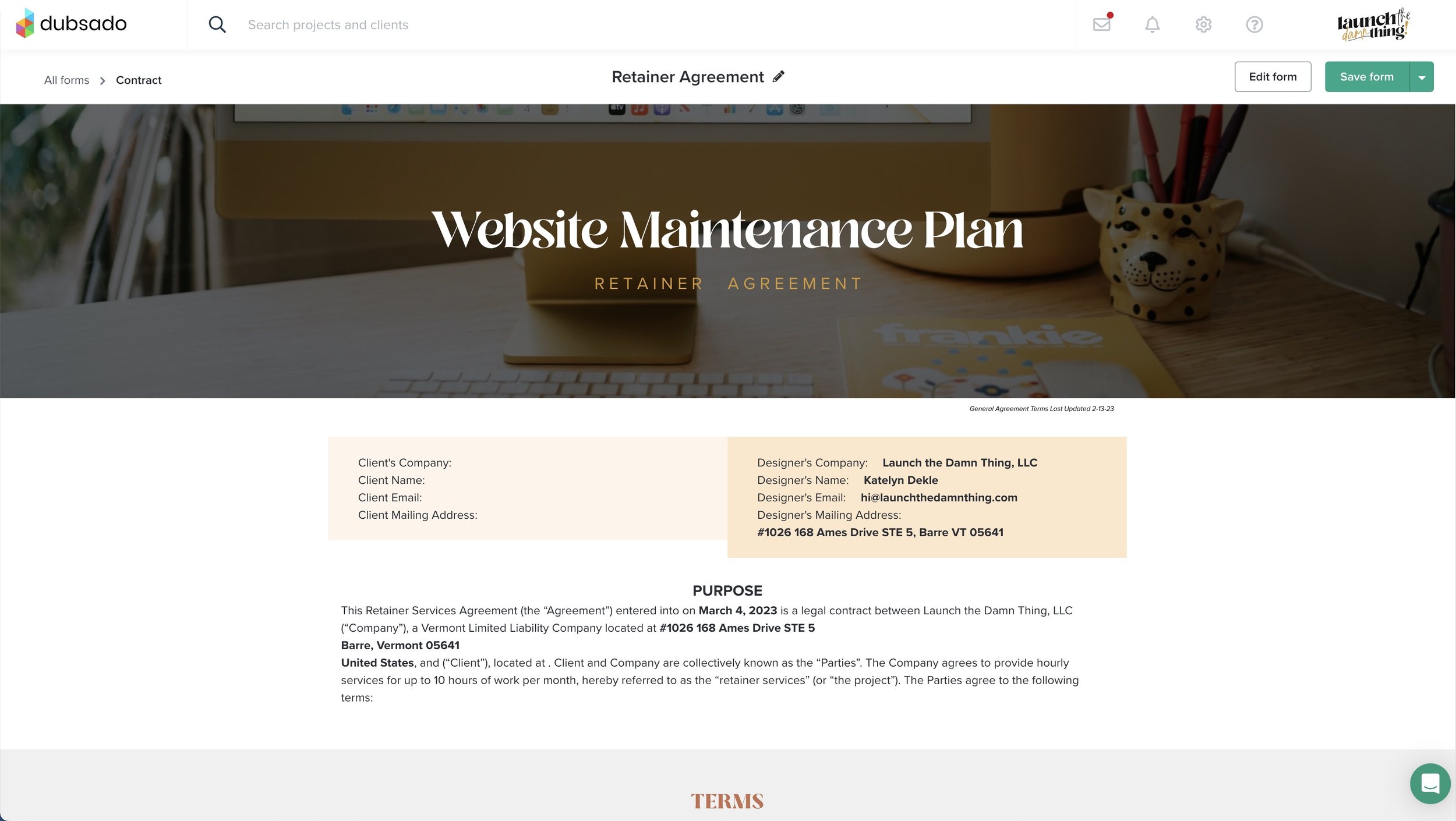 Website Maintenance Plan, Contract
