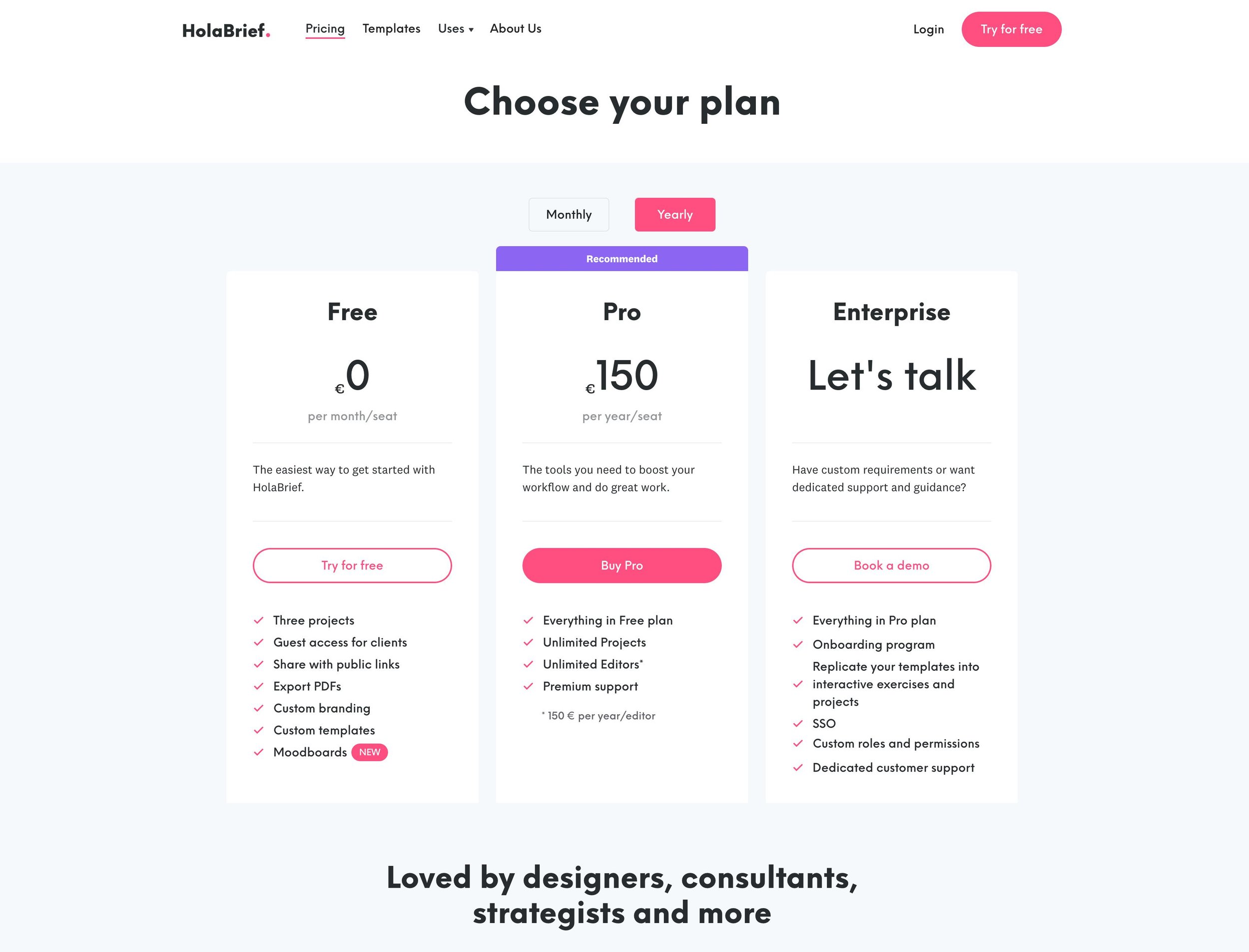 HolaBrief's pricing, mid-2023