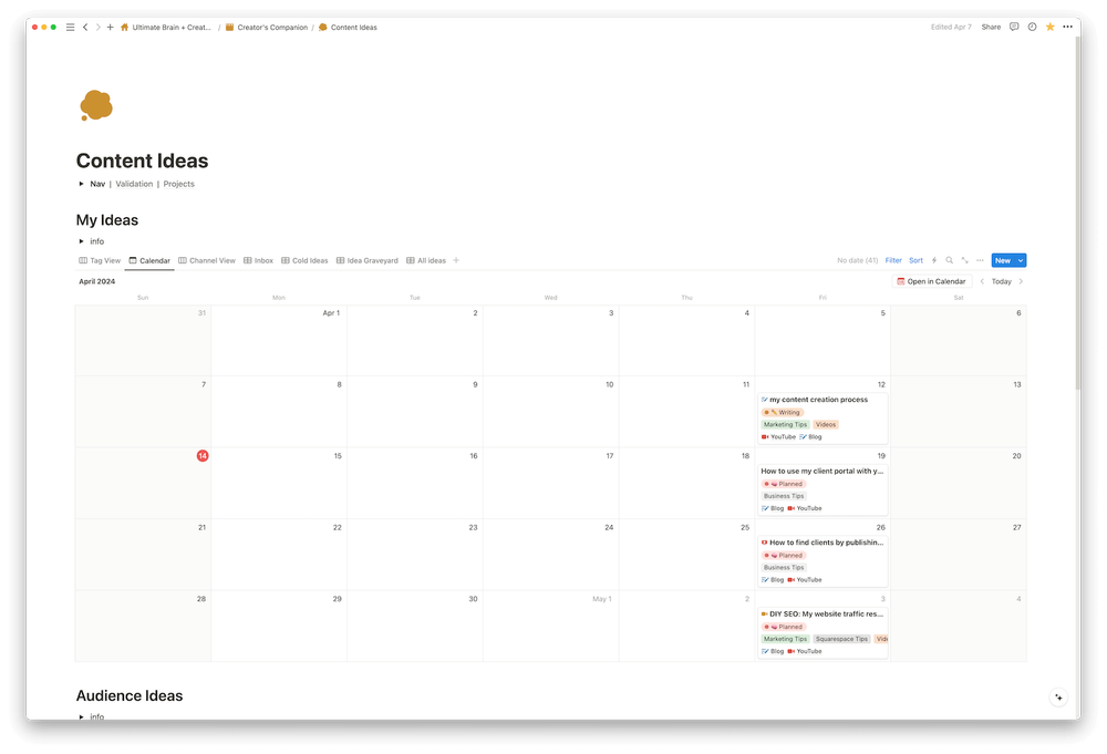 Calendar View + Content Ideas