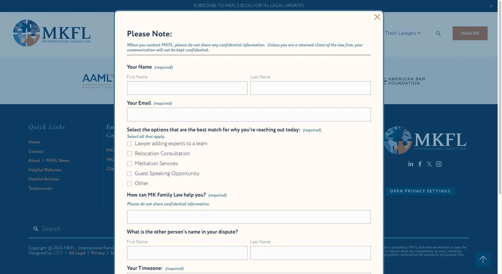 Global Inquiry Form Pop-up