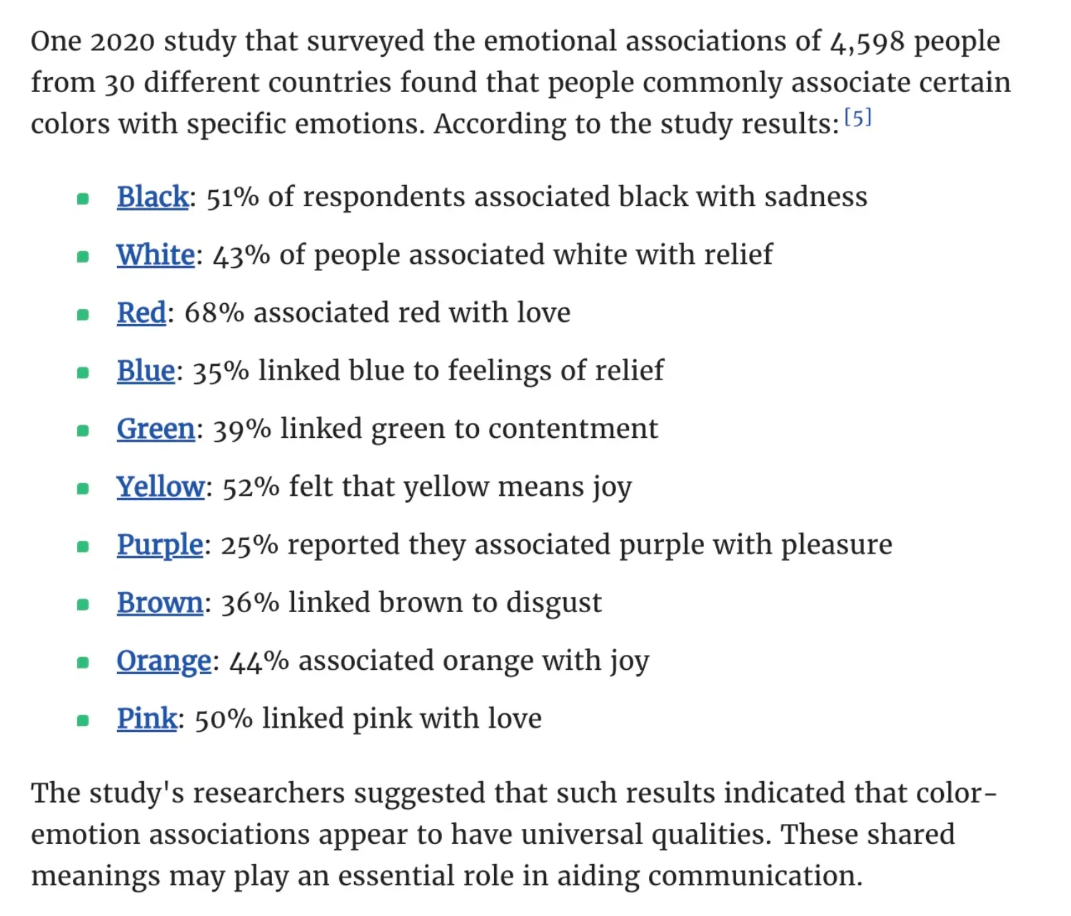 Example data from color psychology study