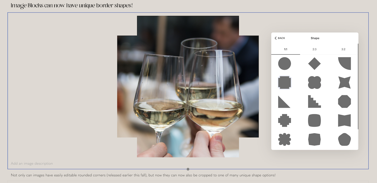 choosing a unique shape to crop your image in Squarespace