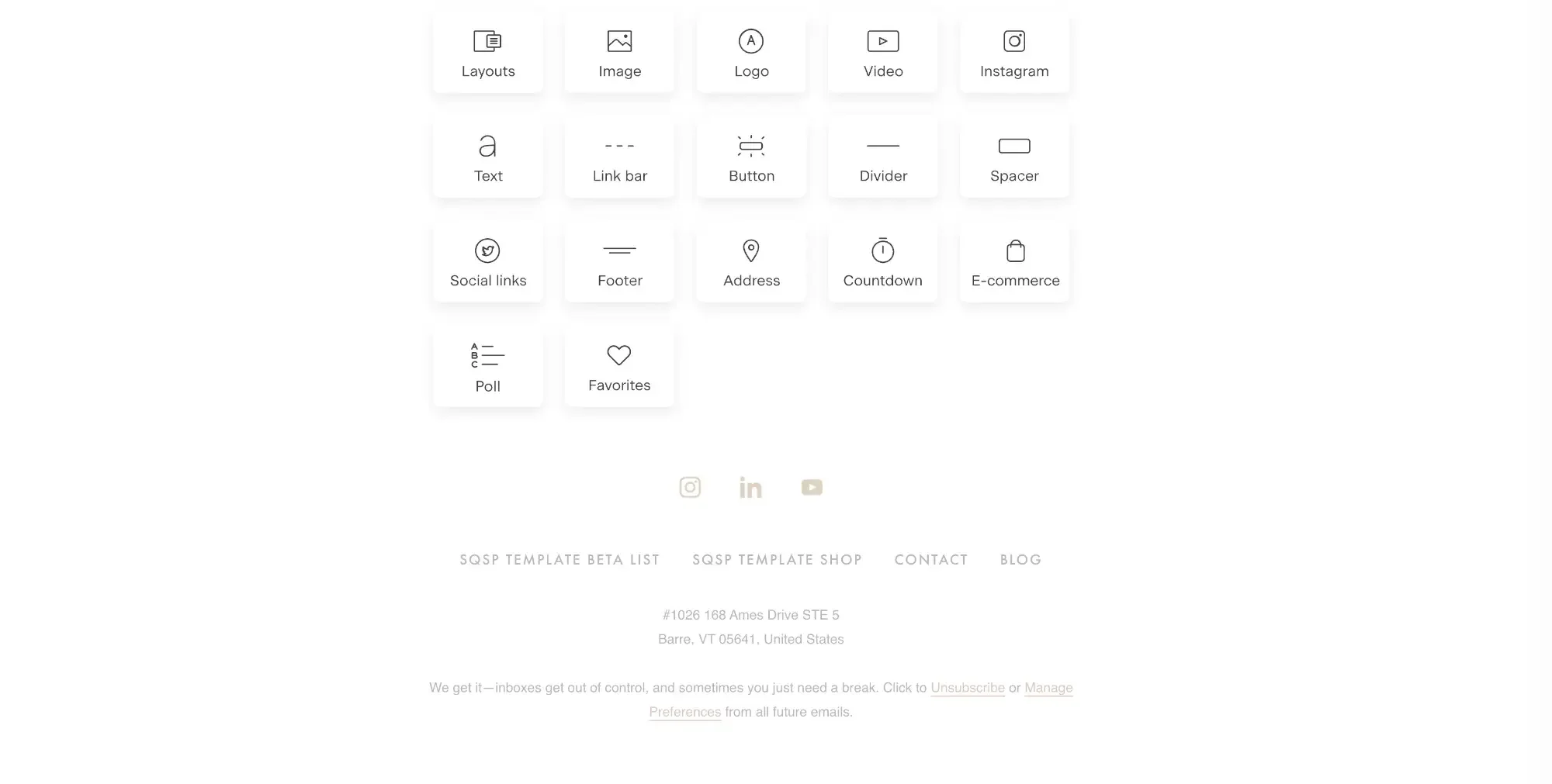 Screenshot of the footer options in Flodesk’s email editor, 2026