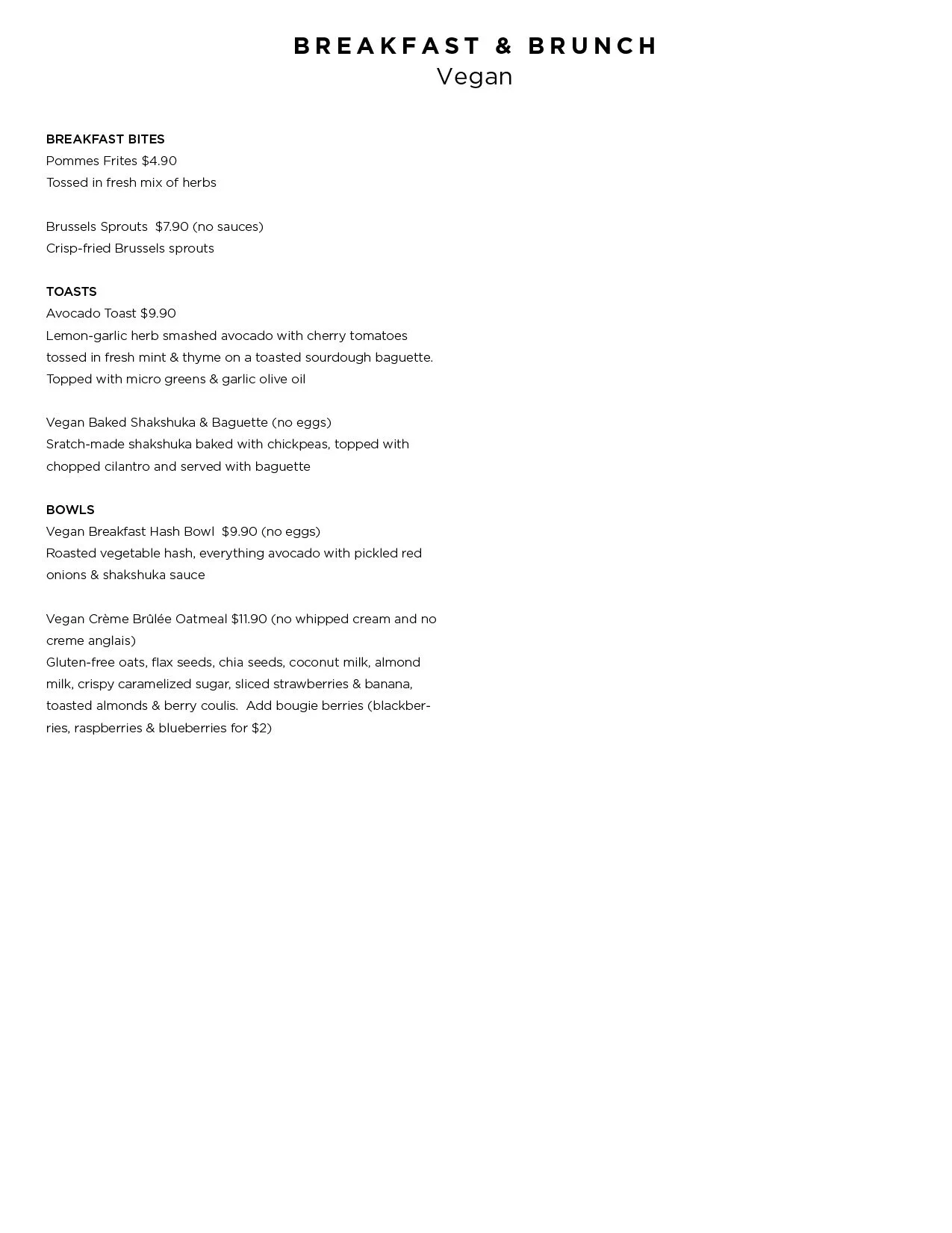 Dietary Restrictions Menu — Gourmandise