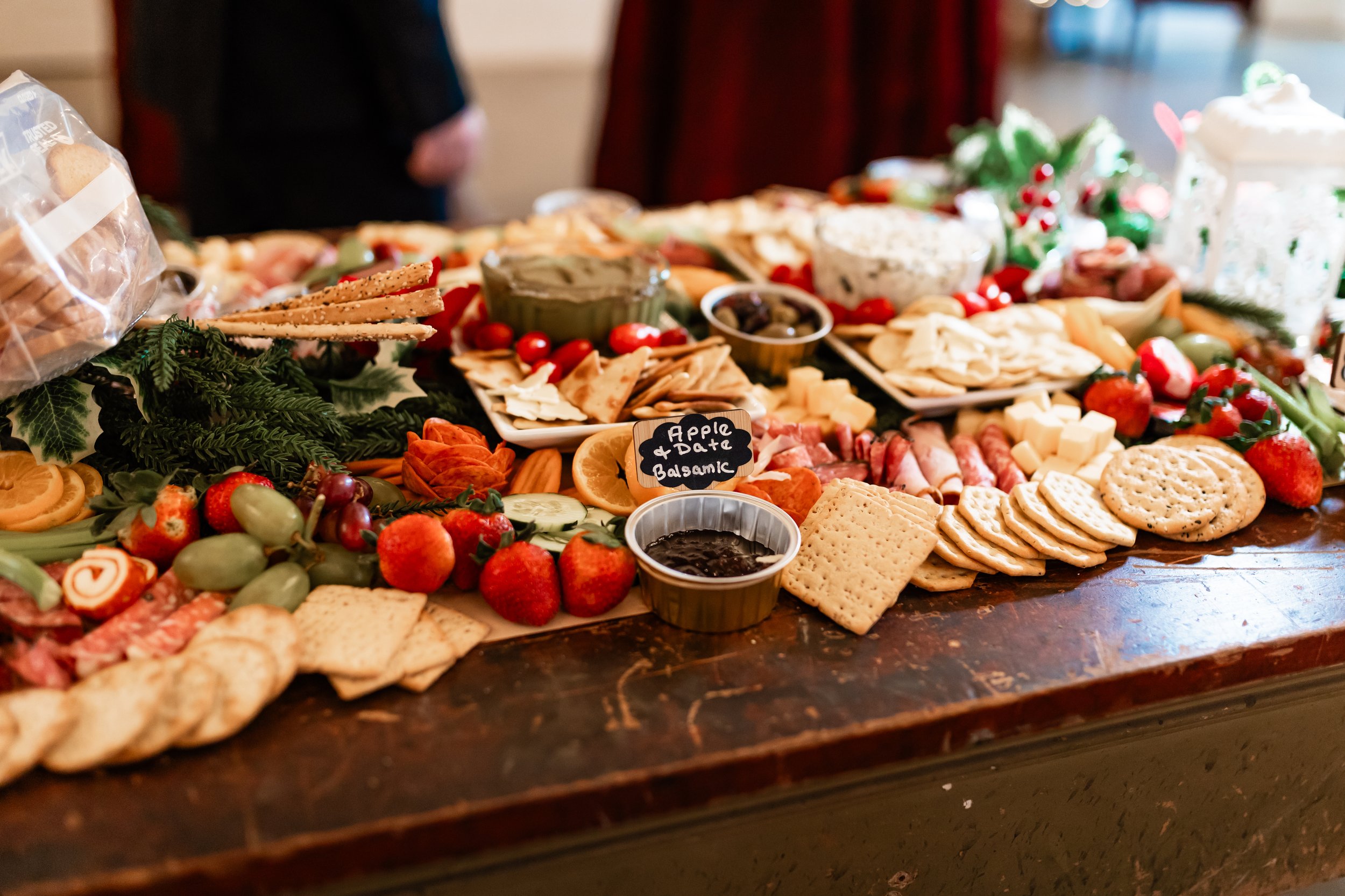 Charcuterie displayed at a Nashville chapel elopement. Budget friendly alternative to a traditional wedding that still allows for intimate celebrations at a wedding.