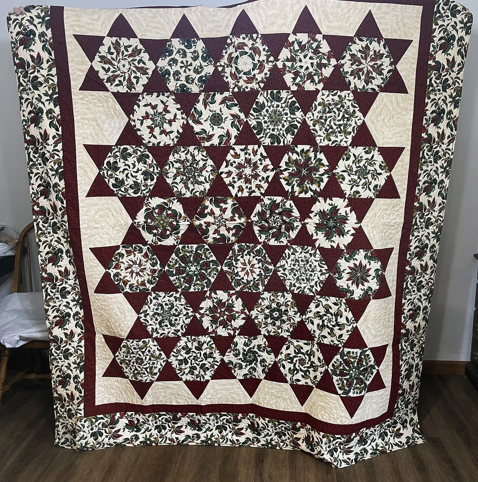 Fall Stack and Whack, Quilt, Twin, 72x85: Vickie Friesen, Bethesda Mennonite Church

Kaleidoscope type blocks in fall colors. Design by Bethany Reynolds. Made with cotton fabric, machine pieced and machine quilted.