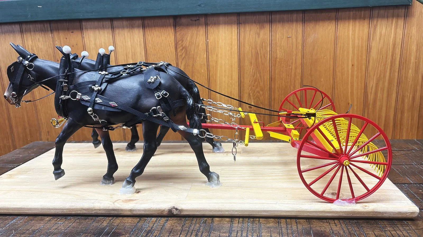 Team of Mules with Red and Yellow Dump Rake: Jim Koop, Non-Affiliated Individual