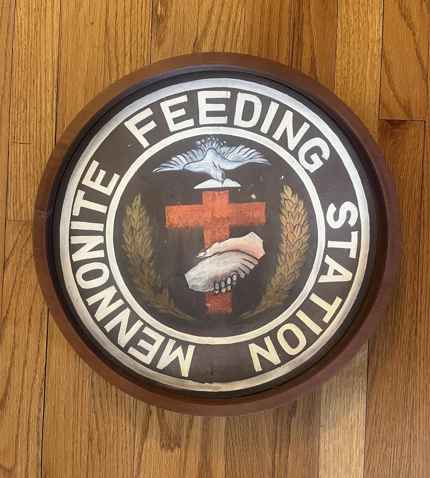 Two Reproduction Mennonite Feeding Station Signs:  Friend of MCC, Bellwood Mennonite, Milford