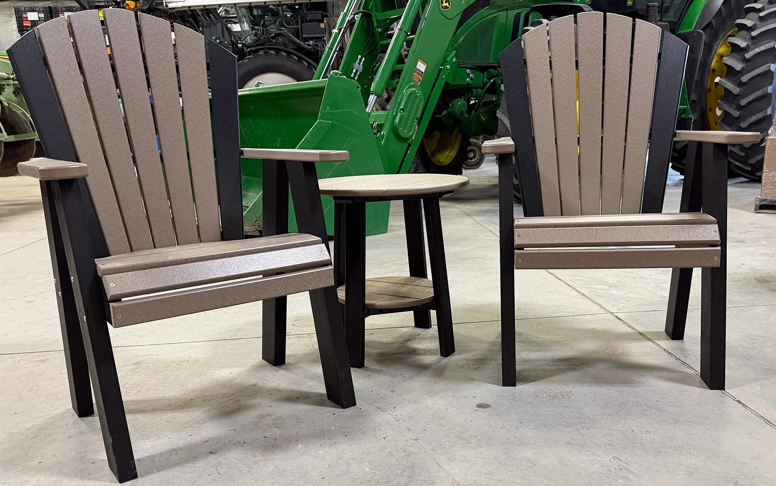 2 Polywood Chairs and End Table in Weatherwood and Black: Royce & Carol Janzen, Bethesda Mennonite Church